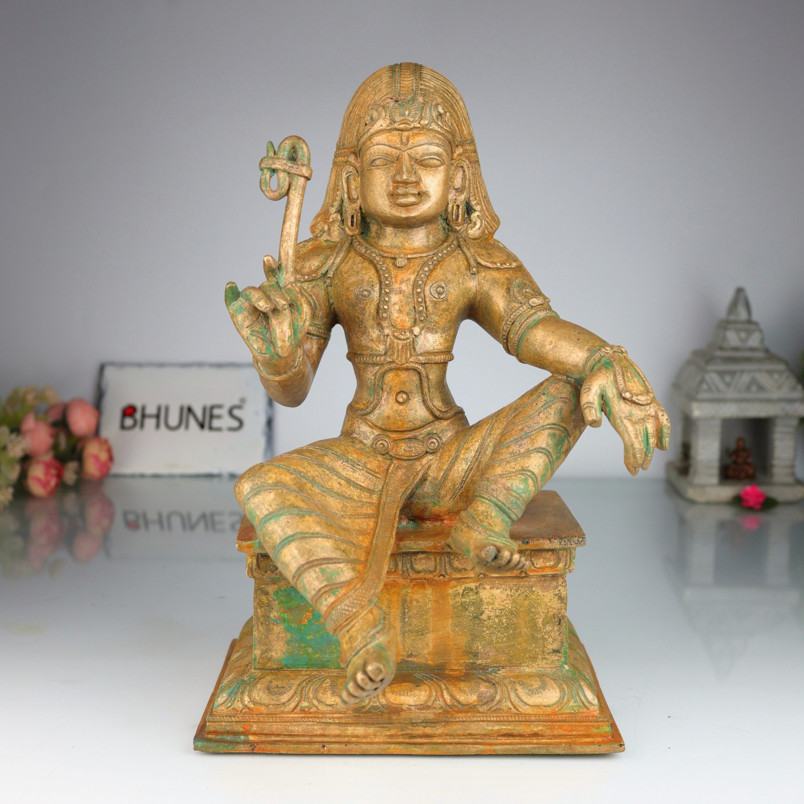 Bronze Handcrafted Panchaloha Ayyanar | Tamil Village Guardian Deity | Dharma Shasta | Kaaval Deivam | Shree Sastha Idol for Temple & Home, Gold, 12 Inch, 1 Piece
