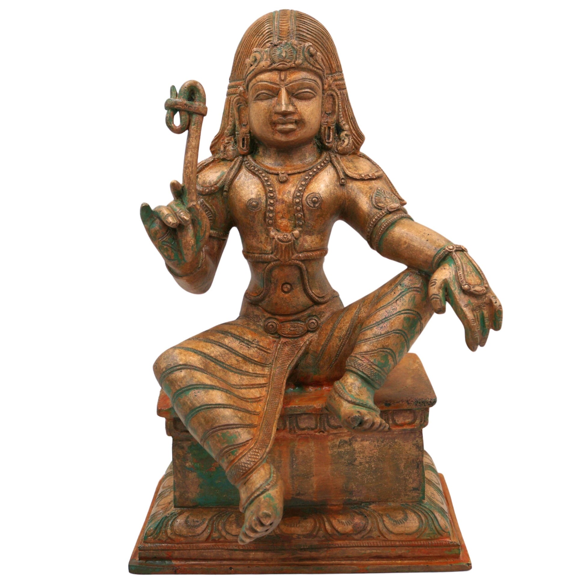 Bronze Handcrafted Panchaloha Ayyanar | Tamil Village Guardian Deity | Dharma Shasta | Kaaval Deivam | Shree Sastha Idol for Temple & Home, Gold, 12 Inch, 1 Piece