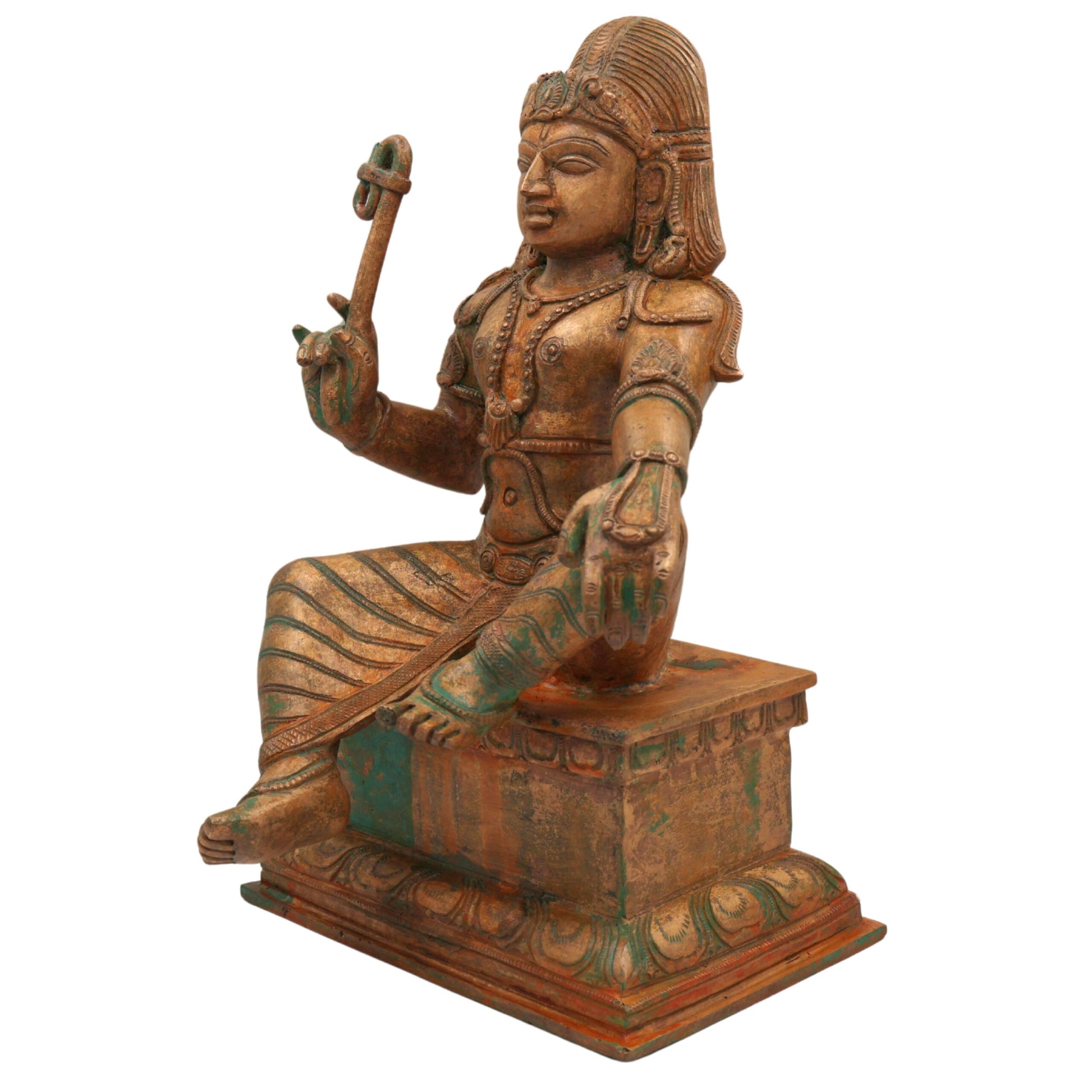 Bronze Handcrafted Panchaloha Ayyanar | Tamil Village Guardian Deity | Dharma Shasta | Kaaval Deivam | Shree Sastha Idol for Temple & Home, Gold, 12 Inch, 1 Piece