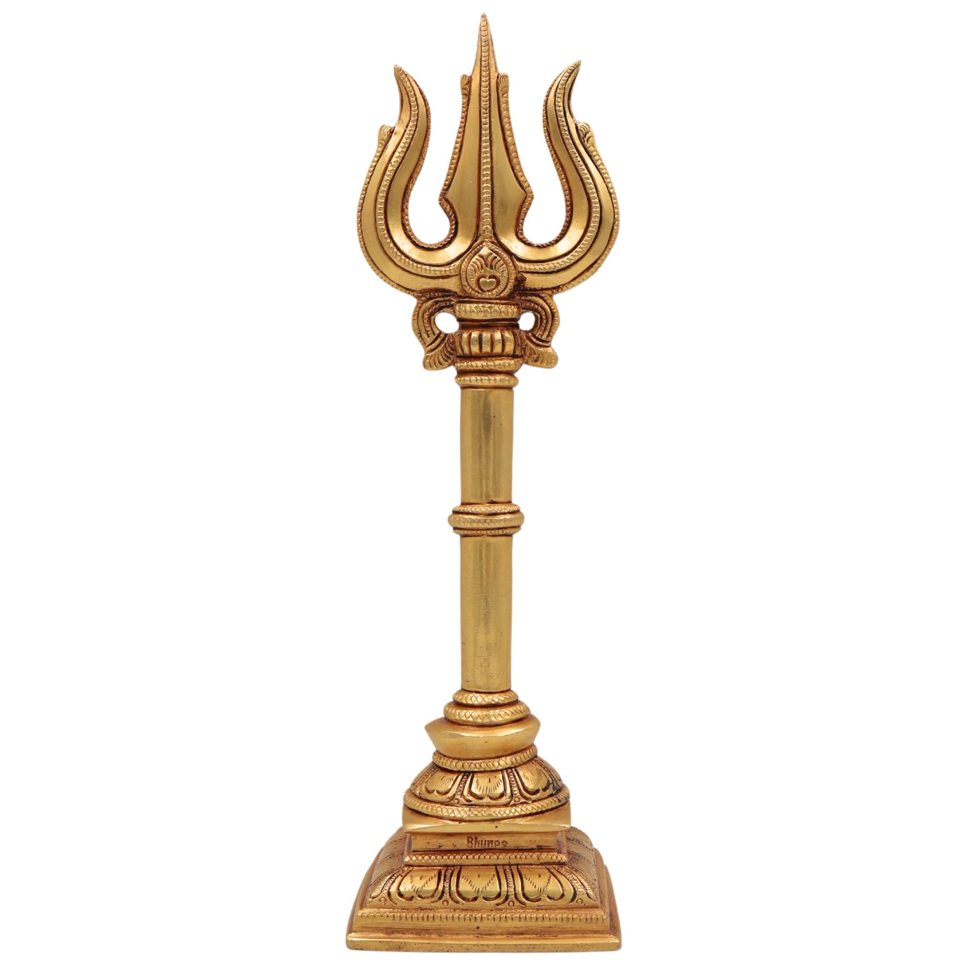 Brass Handcrafted Trishul Trident of Shiva - Shoolam Trishula Trishool for Pooja, Wall Decor & Temple | Mahadev Shaiva Hindu Sacred Weapon, Gold, 12 Inch, 1 Piece