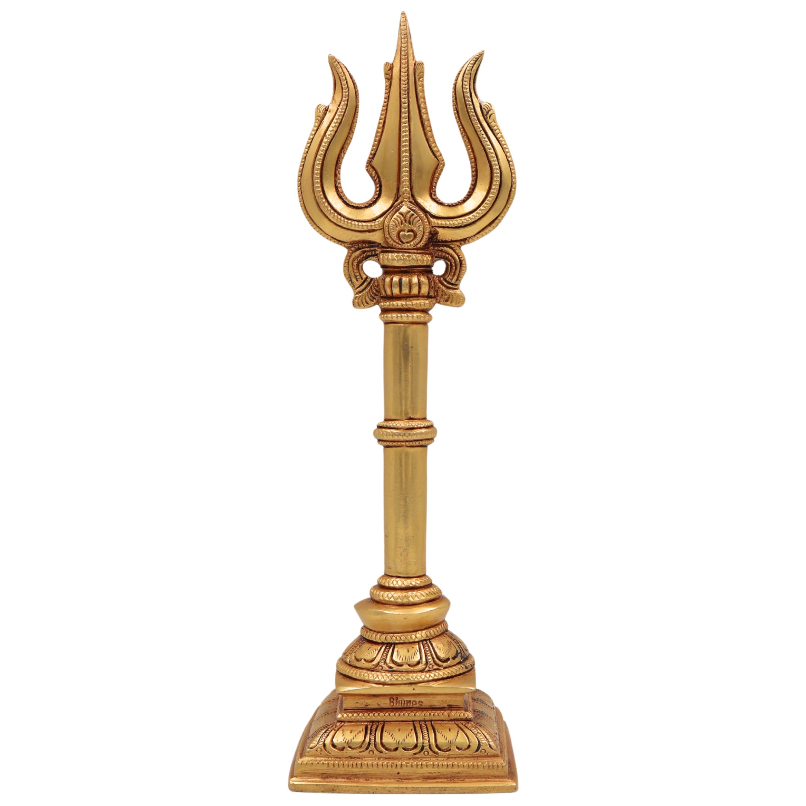 Brass Handcrafted Trishul Trident of Shiva - Shoolam Trishula Trishool for Pooja, Wall Decor & Temple | Mahadev Shaiva Hindu Sacred Weapon, Gold, 12 Inch, 1 Piece