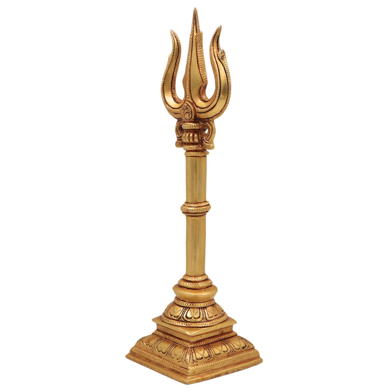 Brass Handcrafted Trishul Trident of Shiva - Shoolam Trishula Trishool for Pooja, Wall Decor & Temple | Mahadev Shaiva Hindu Sacred Weapon, Gold, 12 Inch, 1 Piece