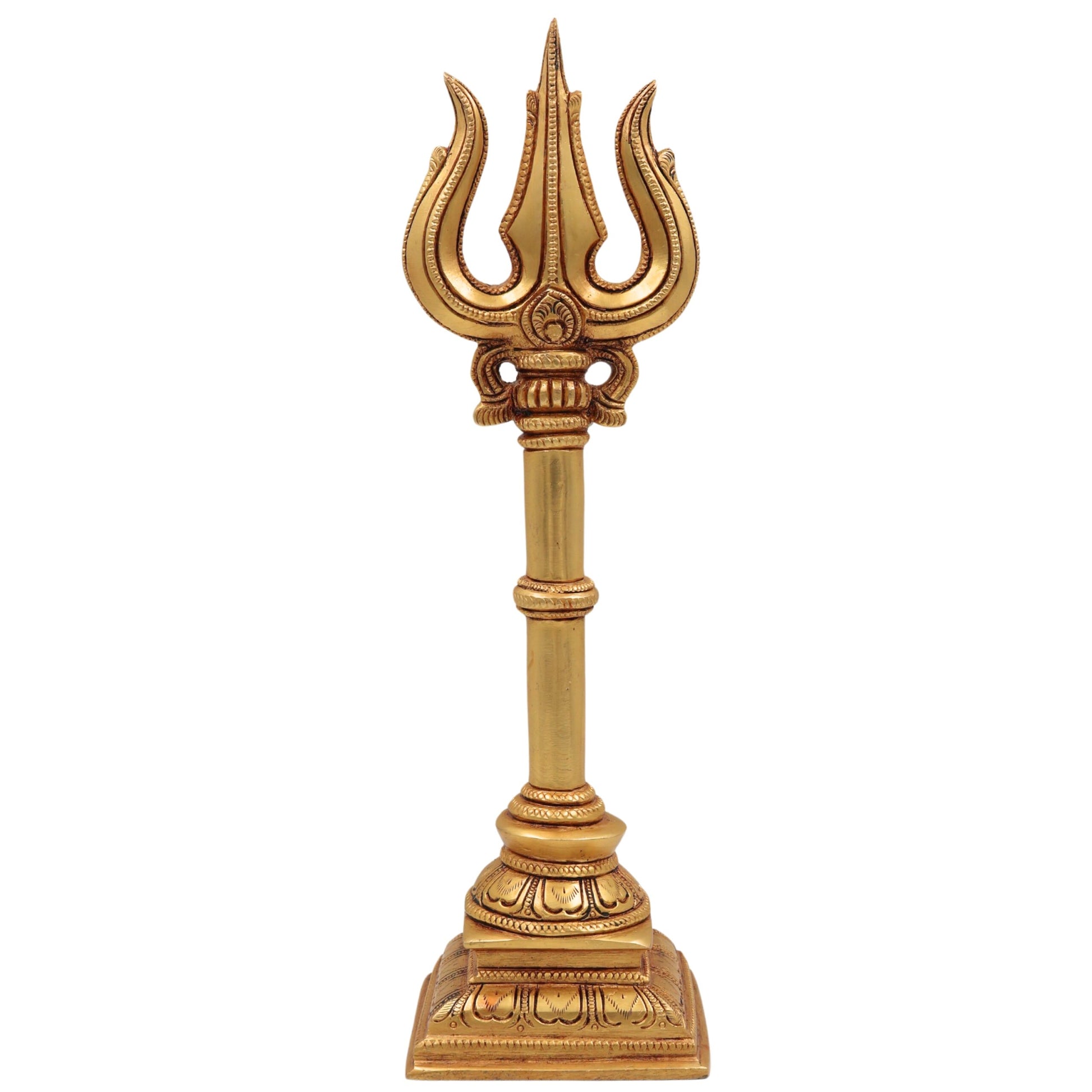 Brass Handcrafted Trishul Trident of Shiva - Shoolam Trishula Trishool for Pooja, Wall Decor & Temple | Mahadev Shaiva Hindu Sacred Weapon, Gold, 12 Inch, 1 Piece