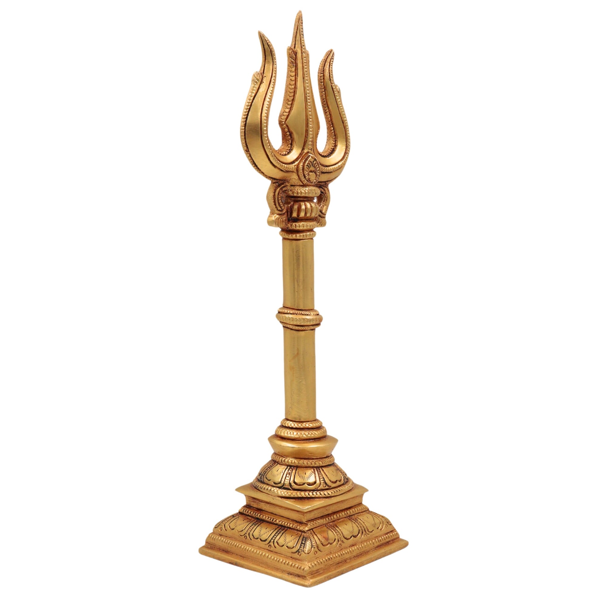 Brass Handcrafted Trishul Trident of Shiva - Shoolam Trishula Trishool for Pooja, Wall Decor & Temple | Mahadev Shaiva Hindu Sacred Weapon, Gold, 12 Inch, 1 Piece