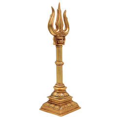 Brass Handcrafted Trishul Trident of Shiva - Shoolam Trishula Trishool for Pooja, Wall Decor & Temple | Mahadev Shaiva Hindu Sacred Weapon, Gold, 12 Inch, 1 Piece
