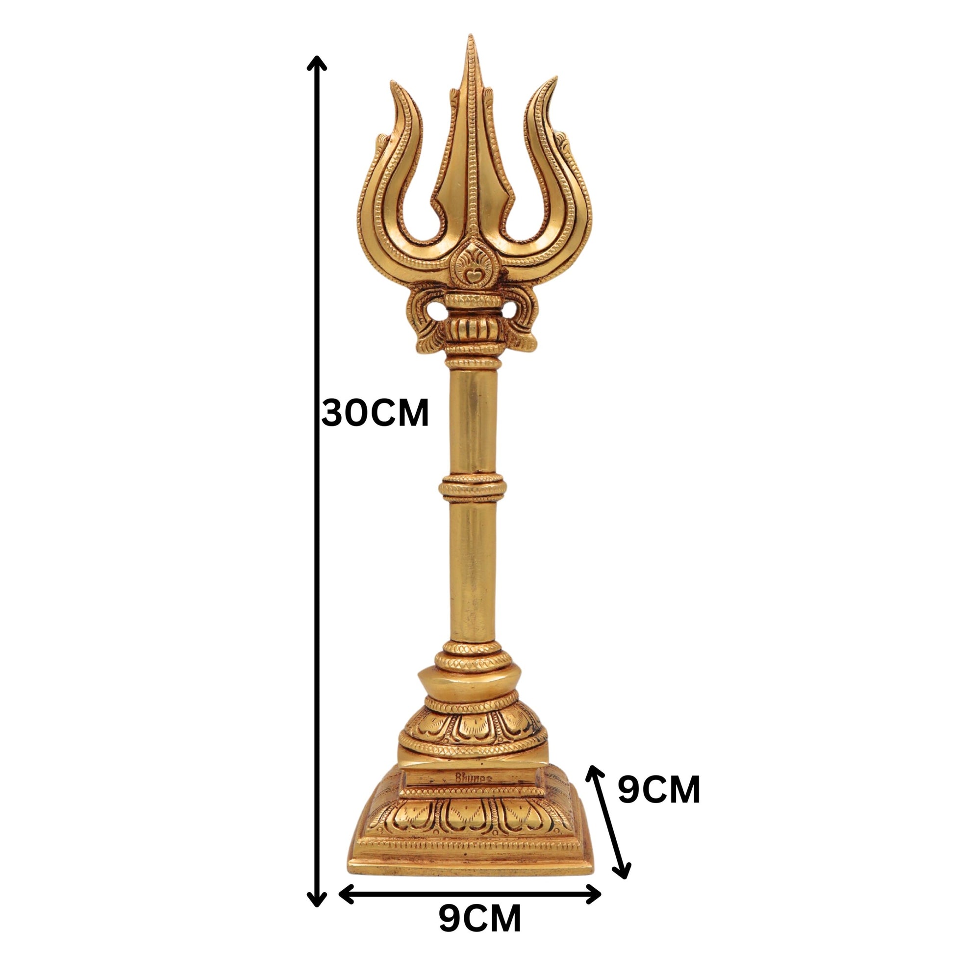 Brass Handcrafted Trishul Trident of Shiva - Shoolam Trishula Trishool for Pooja, Wall Decor & Temple | Mahadev Shaiva Hindu Sacred Weapon, Gold, 12 Inch, 1 Piece