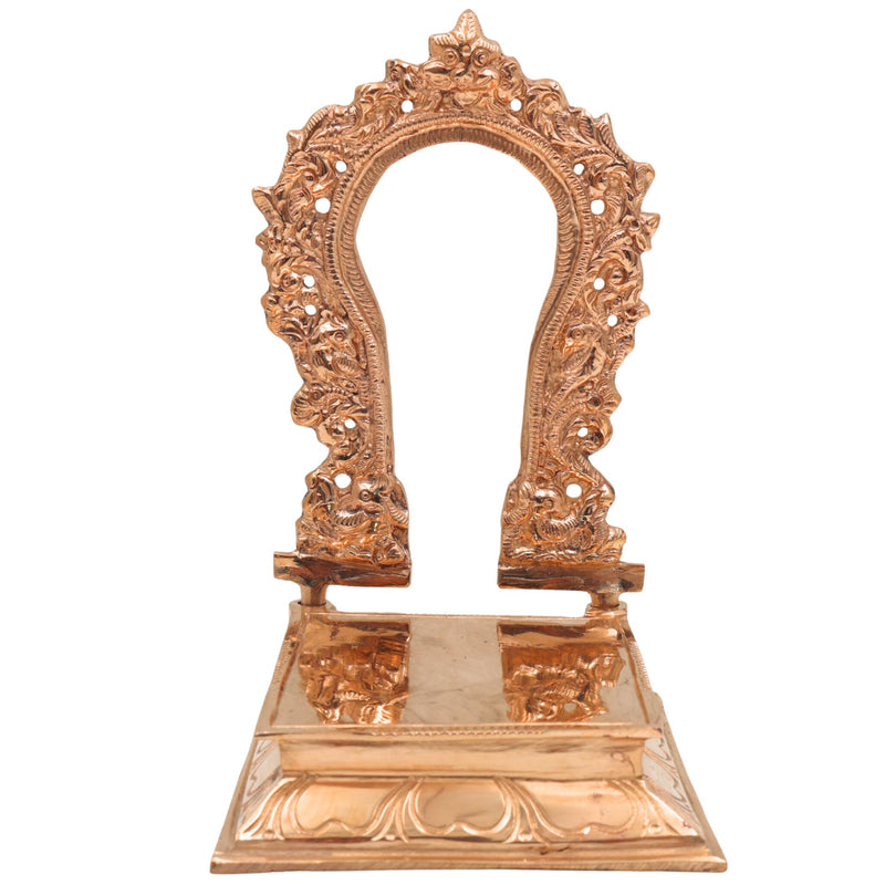 Bronze Prabhavali Peetam for Idols, Panchaloha Tiruvachi Thiruvatchi, Kanchu Prabhavali Stand, Traditional South Indian Temple Aura Backdrop Frame, Gold, 7 Inch, 1 Piece