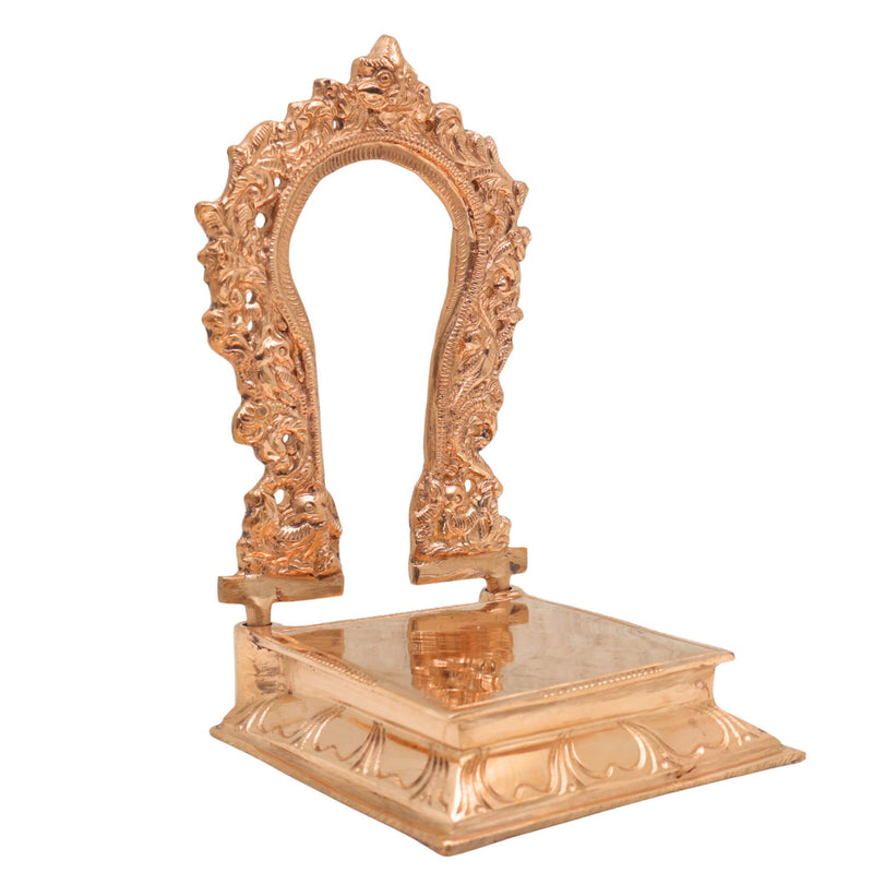 Bronze Prabhavali Peetam for Idols, Panchaloha Tiruvachi Thiruvatchi, Kanchu Prabhavali Stand, Traditional South Indian Temple Aura Backdrop Frame, Gold, 7 Inch, 1 Piece