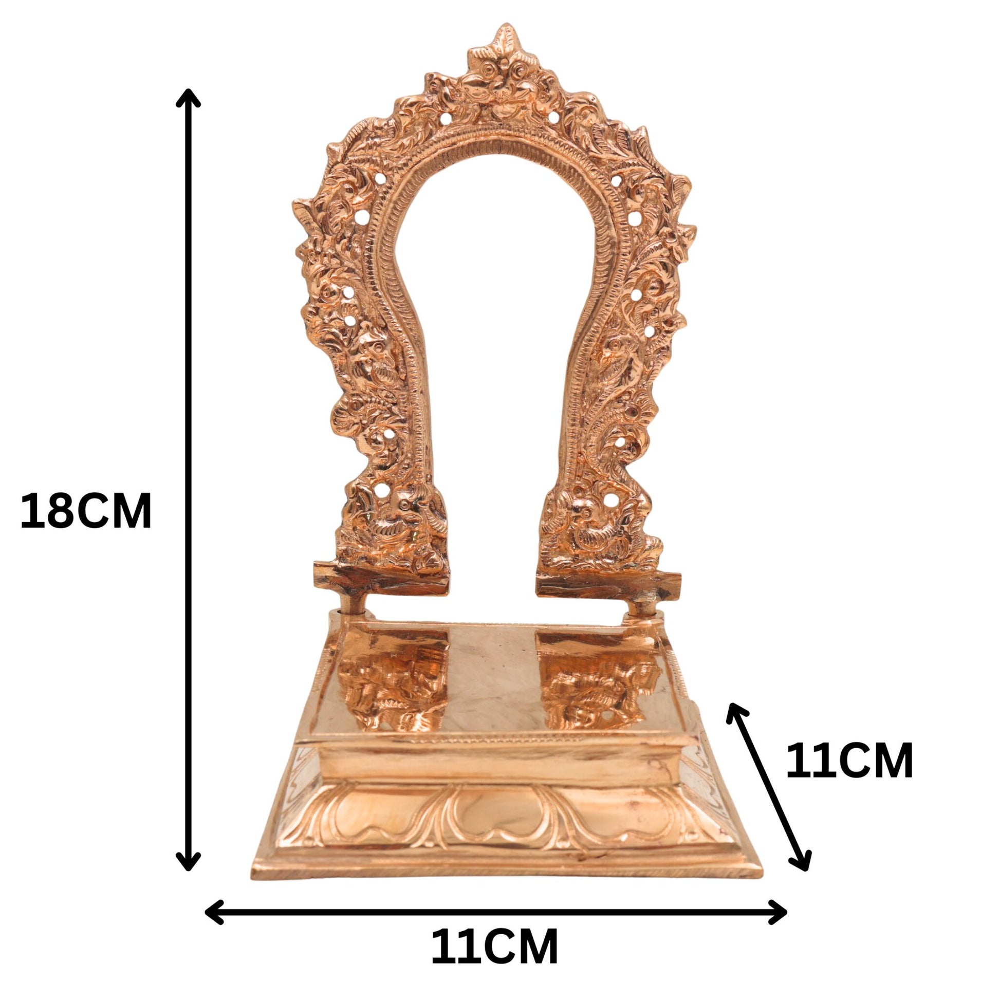 Bronze Prabhavali Peetam for Idols, Panchaloha Tiruvachi Thiruvatchi, Kanchu Prabhavali Stand, Traditional South Indian Temple Aura Backdrop Frame, Gold, 7 Inch, 1 Piece