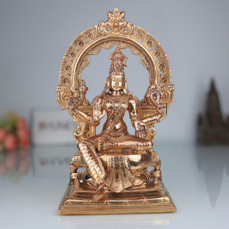 Bronze Bhuneshwari Idol | Bhuvaneshwari Devi | Panchaloha Adi Shakti Murti | Handcrafted South Indian Goddess Statue, Gold, 11.5 Inch, 1 Piece