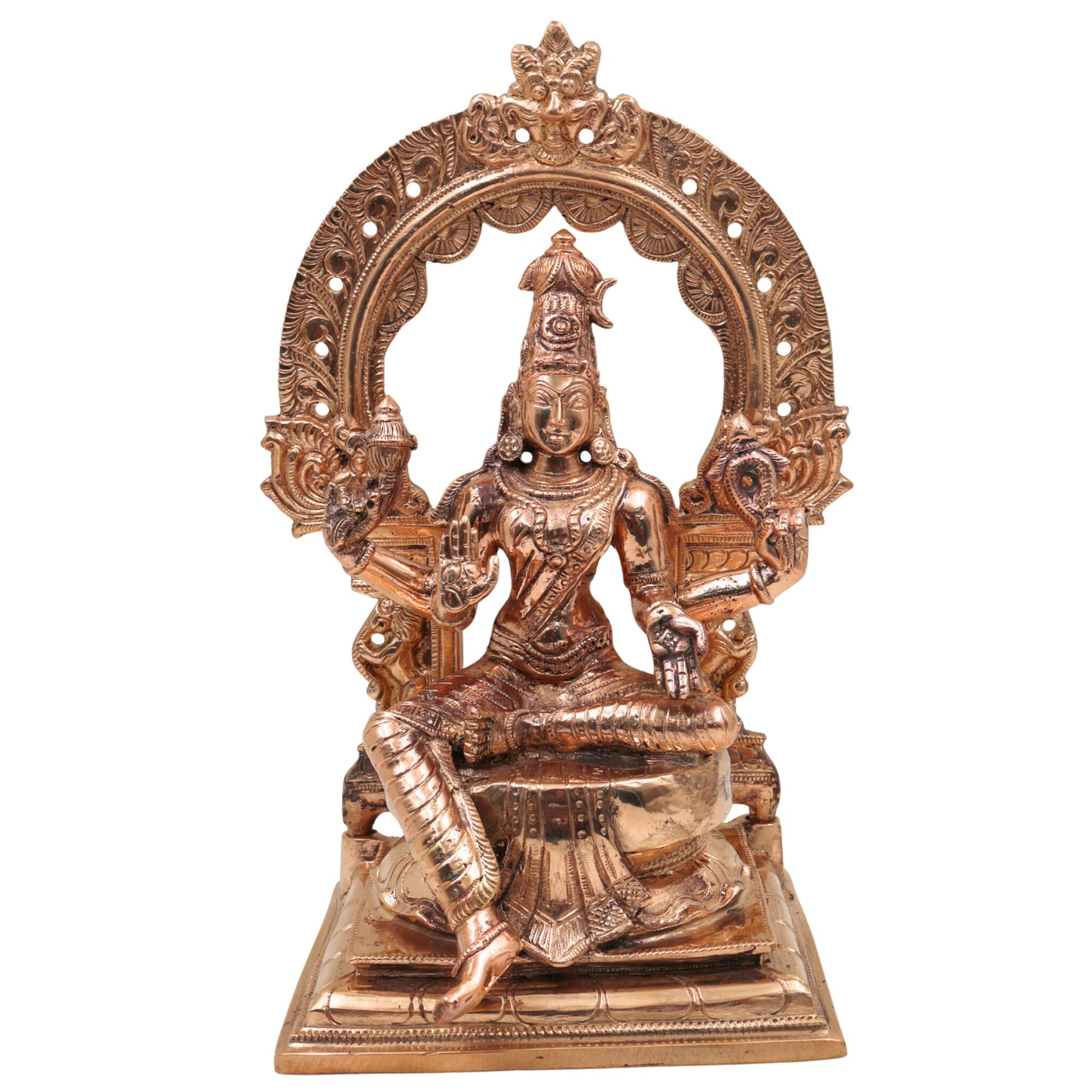 Bronze Bhuneshwari Idol | Bhuvaneshwari Devi | Panchaloha Adi Shakti Murti | Handcrafted South Indian Goddess Statue, Gold, 11.5 Inch, 1 Piece