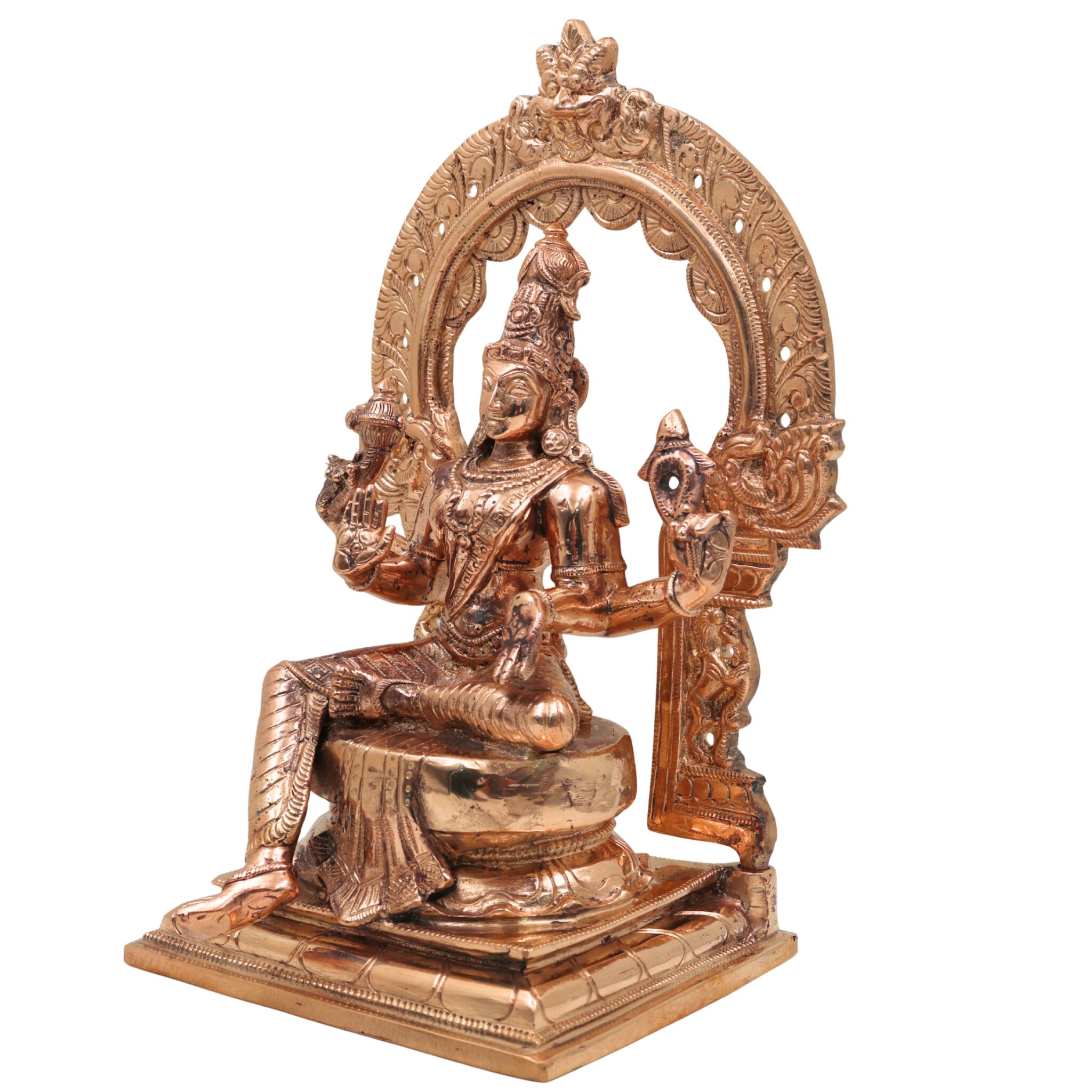Bronze Bhuneshwari Idol | Bhuvaneshwari Devi | Panchaloha Adi Shakti Murti | Handcrafted South Indian Goddess Statue, Gold, 11.5 Inch, 1 Piece
