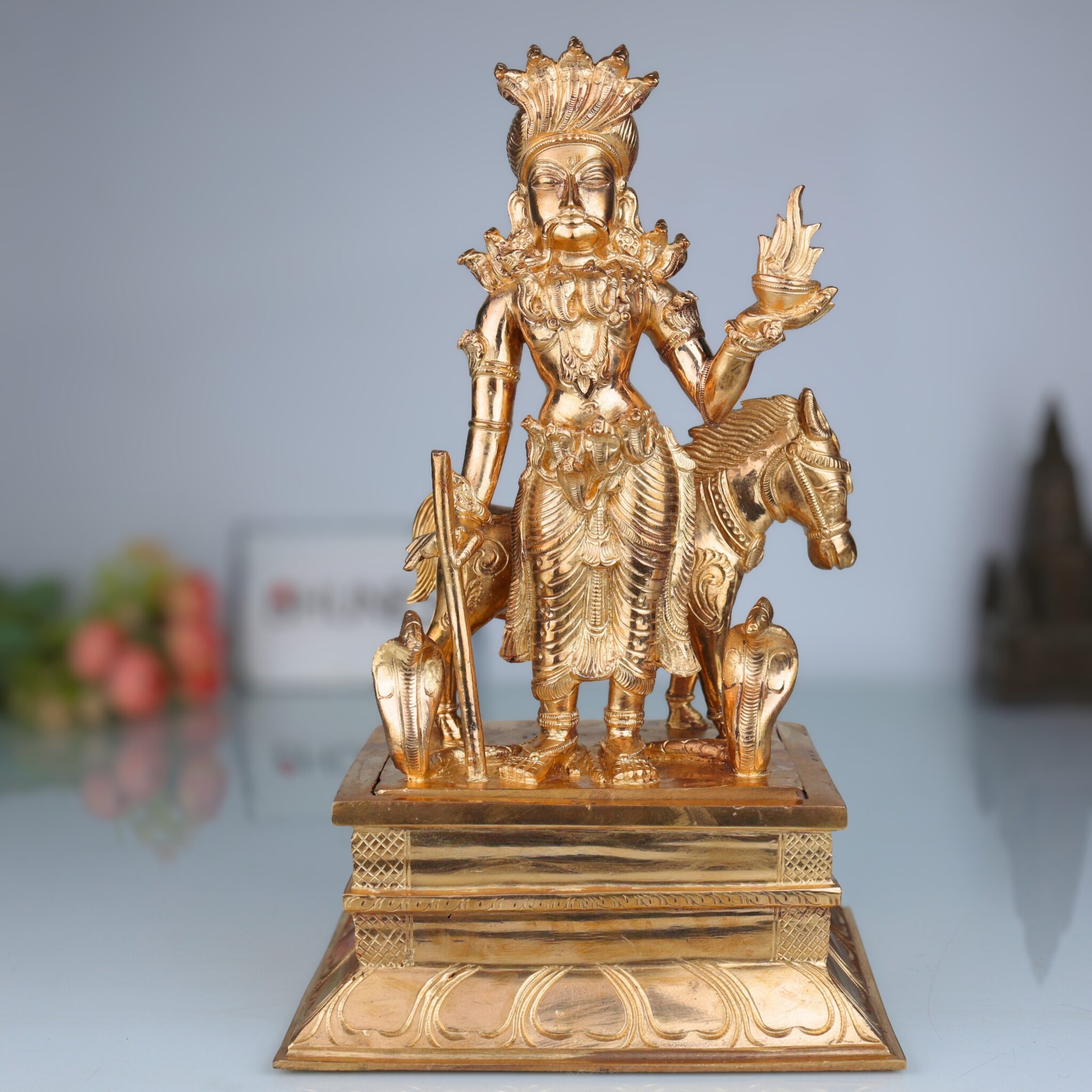 Bronze Handcrafted Nagaraja Idol – Panchaloha Naga Devta, Shesha Naga, Vasuki, Sarpa Raja, Snake God Statue for Pooja & Vastu, Gold, 12 Inch, 1 Piece