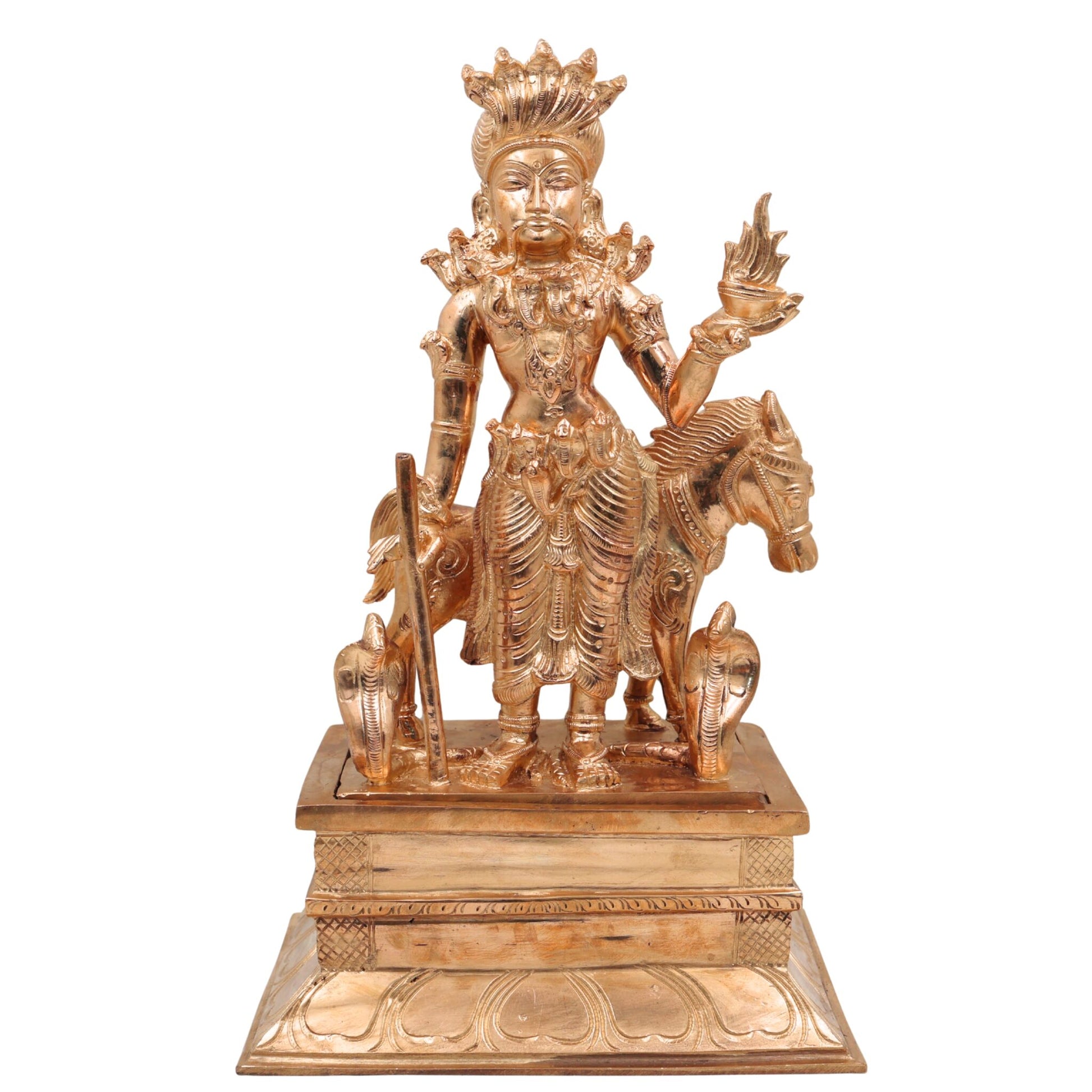 Bronze Handcrafted Nagaraja Idol – Panchaloha Naga Devta, Shesha Naga, Vasuki, Sarpa Raja, Snake God Statue for Pooja & Vastu, Gold, 12 Inch, 1 Piece
