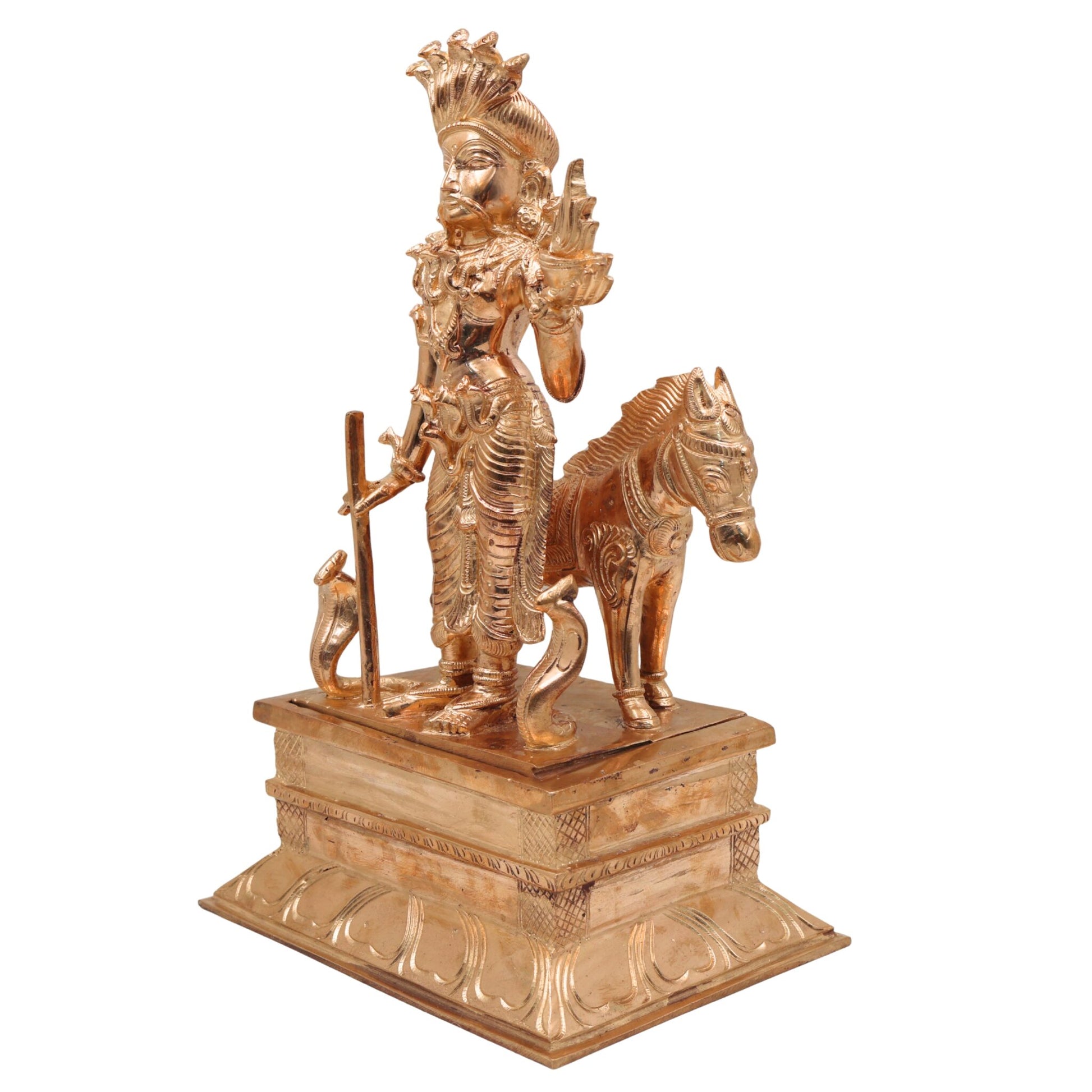 Bronze Handcrafted Nagaraja Idol – Panchaloha Naga Devta, Shesha Naga, Vasuki, Sarpa Raja, Snake God Statue for Pooja & Vastu, Gold, 12 Inch, 1 Piece