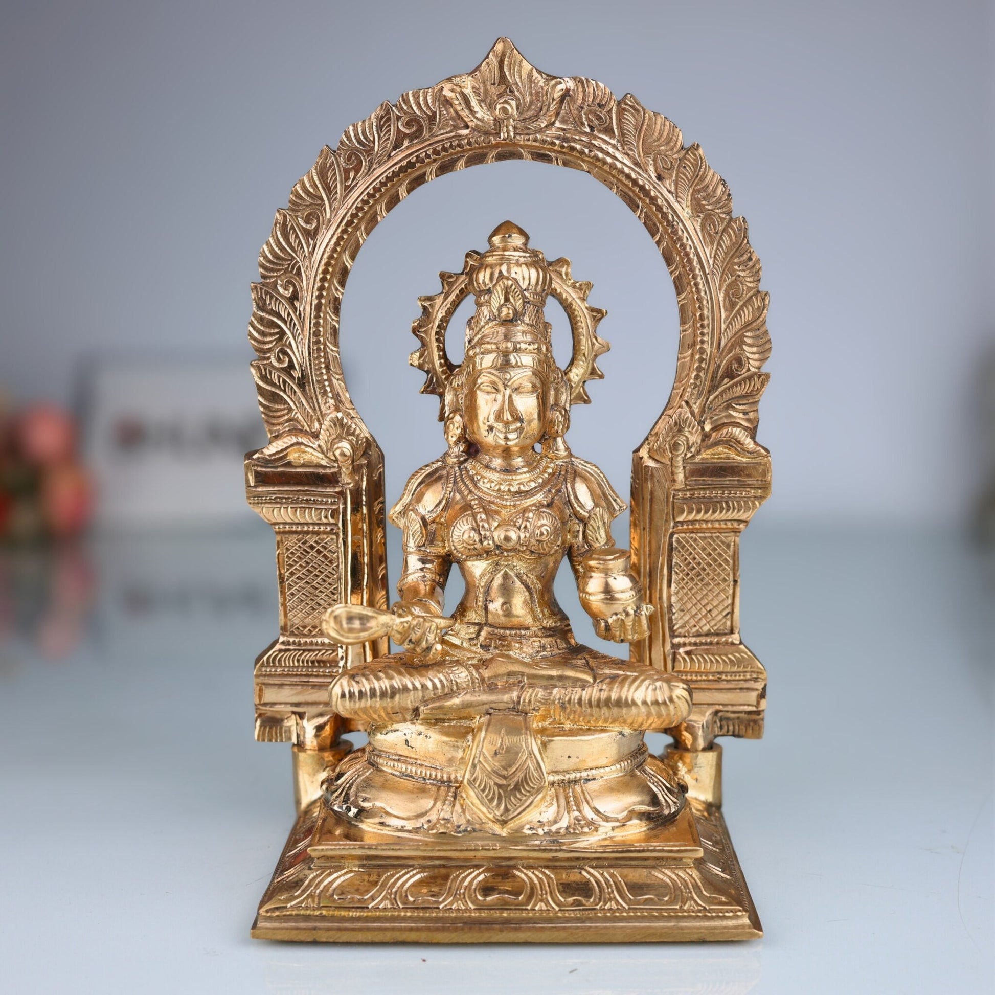Handcrafted Bronze Annapurna Devi Idol | Panchaloha Annapoorani Mata Statue | Varanasi Kashi Goddess of Nourishment for Puja & Home Temple, Gold, 8.5 Inch, 1 Piece