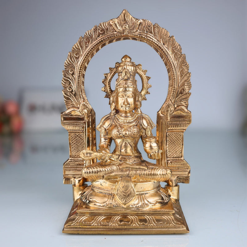 Handcrafted Bronze Annapurna Devi Idol | Panchaloha Annapoorani Mata Statue | Varanasi Kashi Goddess of Nourishment for Puja & Home Temple, Gold, 8.5 Inch, 1 Piece