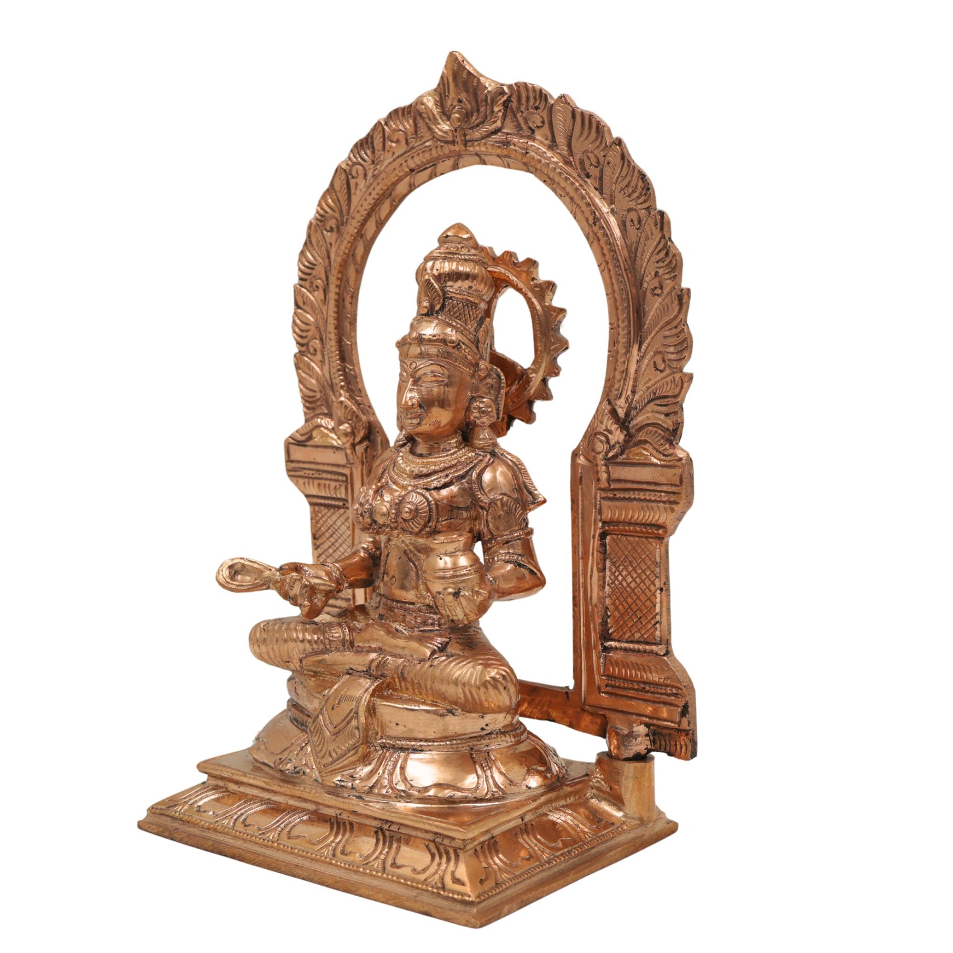 Handcrafted Bronze Annapurna Devi Idol | Panchaloha Annapoorani Mata Statue | Varanasi Kashi Goddess of Nourishment for Puja & Home Temple, Gold, 8.5 Inch, 1 Piece