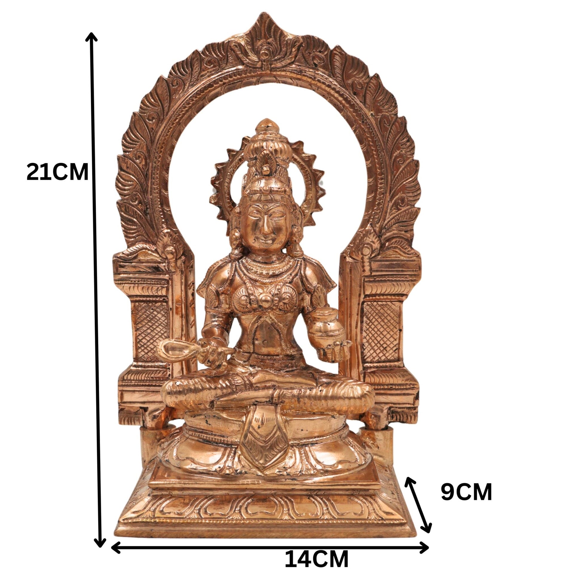 Handcrafted Bronze Annapurna Devi Idol | Panchaloha Annapoorani Mata Statue | Varanasi Kashi Goddess of Nourishment for Puja & Home Temple, Gold, 8.5 Inch, 1 Piece
