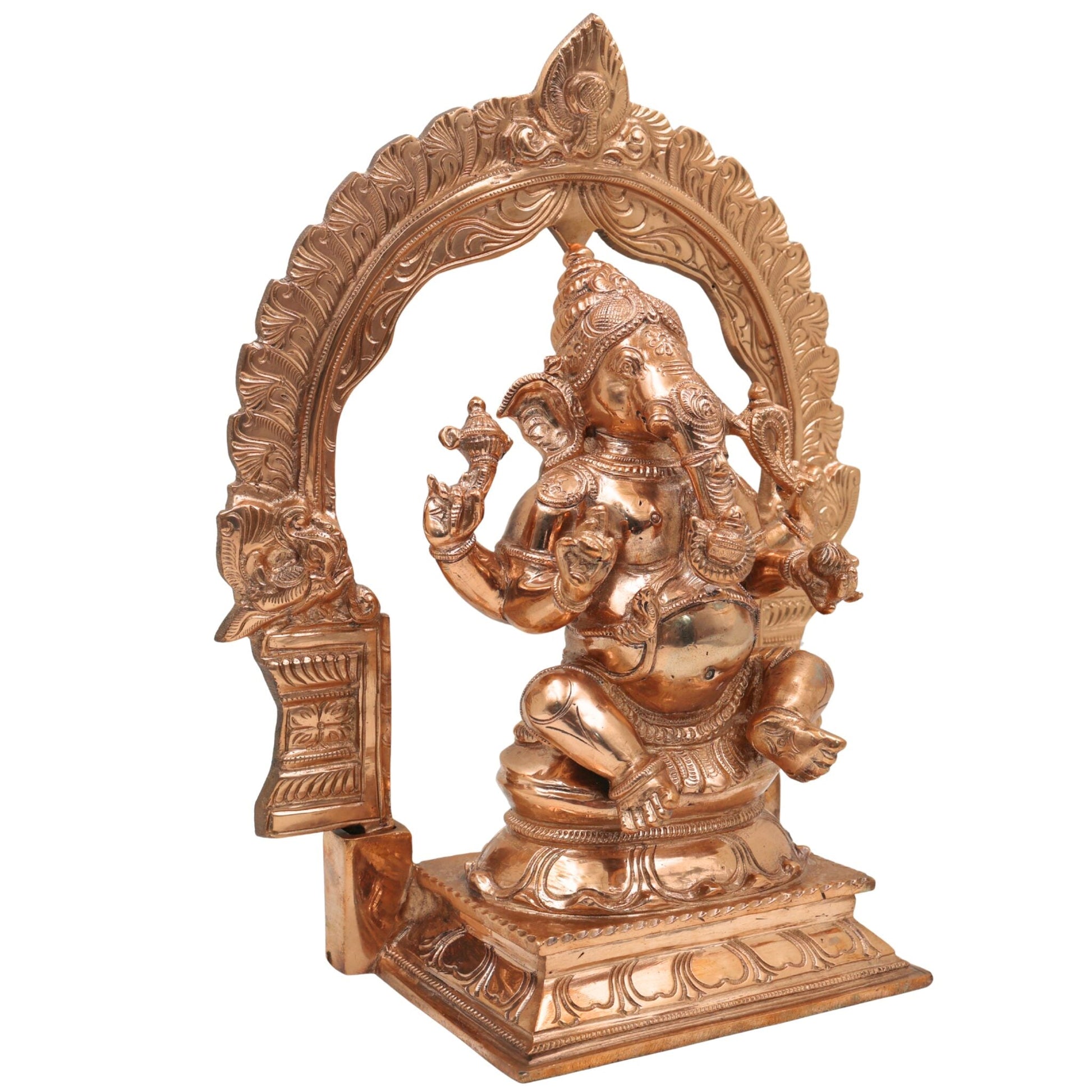 Bronze Handcrafted Panchaloha Ganesha Idol, Vinayaka Ganapati Ekadanta Murti for Pooja, Home Temple, Vastu & Gift Decor, Gold, 11.5 Inch, 1 Piece
