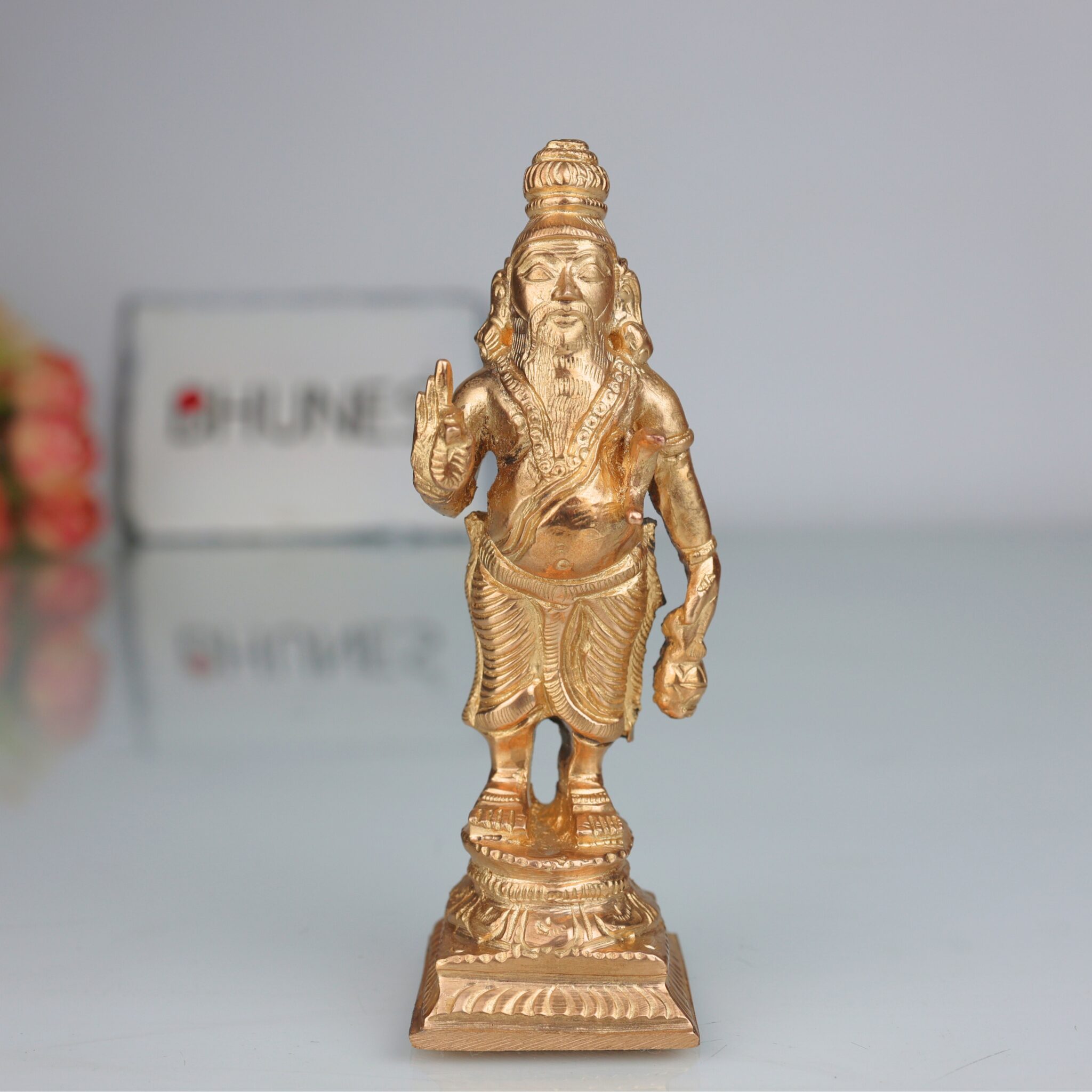 Handcrafted Bronze Agastya Idol | Panchaloha Agathiyar / Agasthya Muni / Siddhar Sculpture | Chola Art South Indian Sage Murti for Pooja & Vastu, Gold, 4.5 Inch, 1 Piece