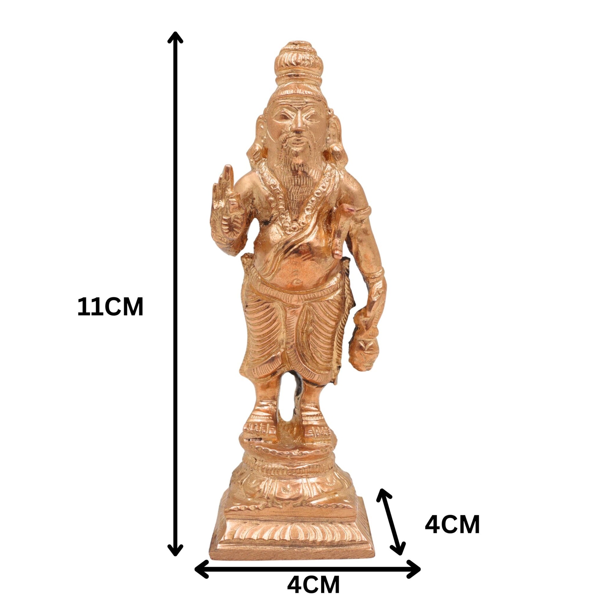 Handcrafted Bronze Agastya Idol | Panchaloha Agathiyar / Agasthya Muni / Siddhar Sculpture | Chola Art South Indian Sage Murti for Pooja & Vastu, Gold, 4.5 Inch, 1 Piece