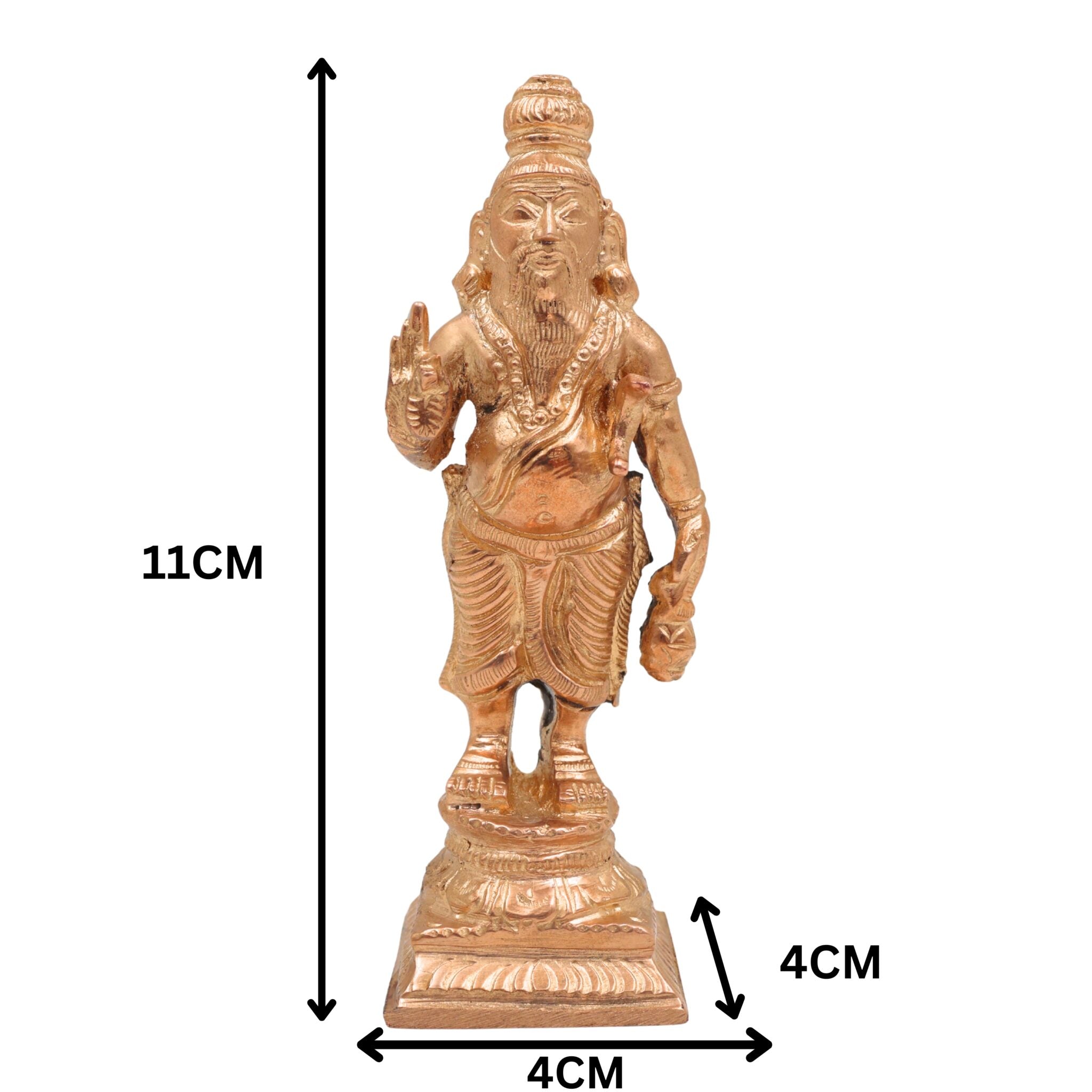 Handcrafted Bronze Agastya Idol | Panchaloha Agathiyar / Agasthya Muni / Siddhar Sculpture | Chola Art South Indian Sage Murti for Pooja & Vastu, Gold, 4.5 Inch, 1 Piece