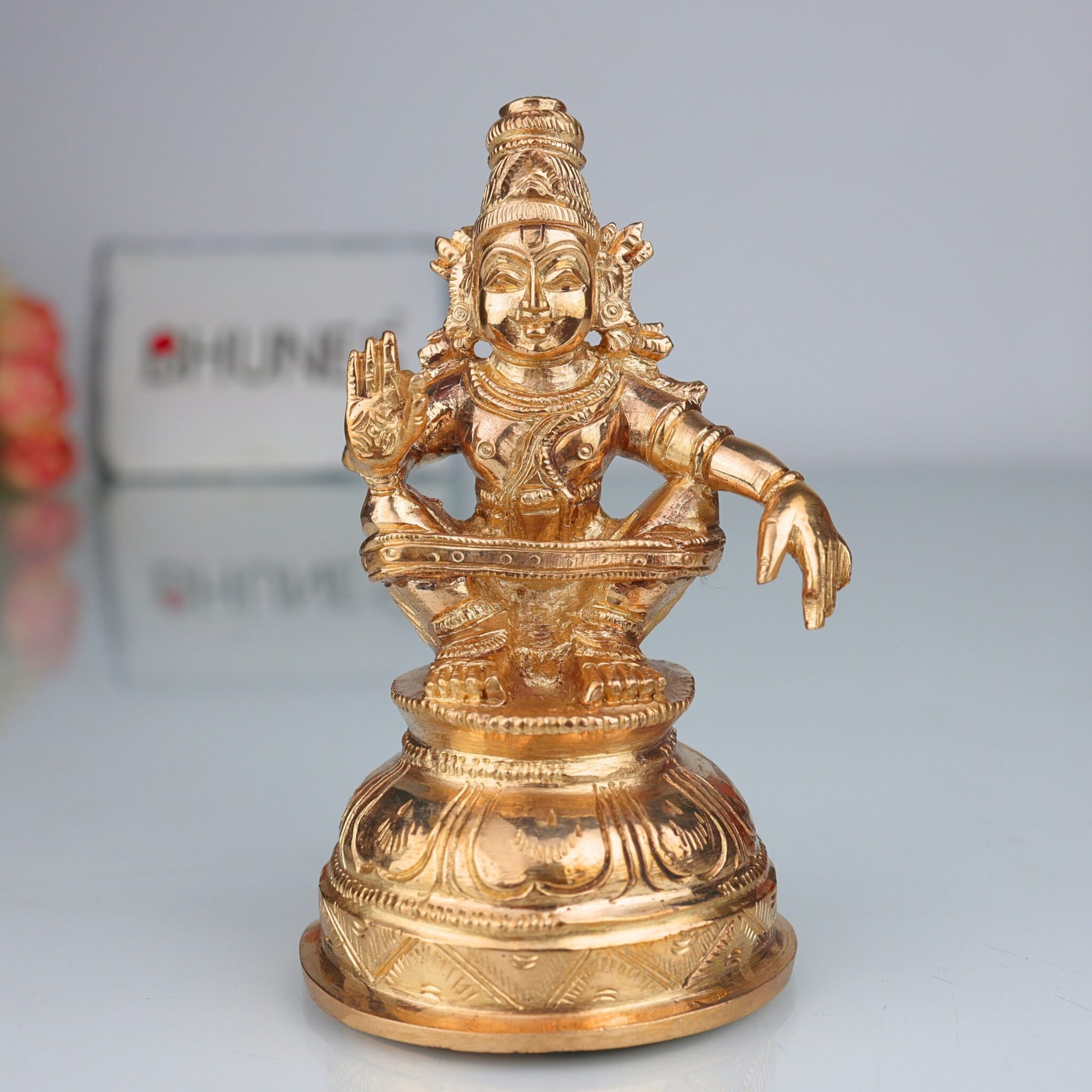 Bronze Swami Ayyappan Idol in Panchaloha – Manikanta | Dharma Shastha | Sabarimala Ayyappa Murti for Home Temple & Pooja, Gold, 4.5 Inch, 1 Piece