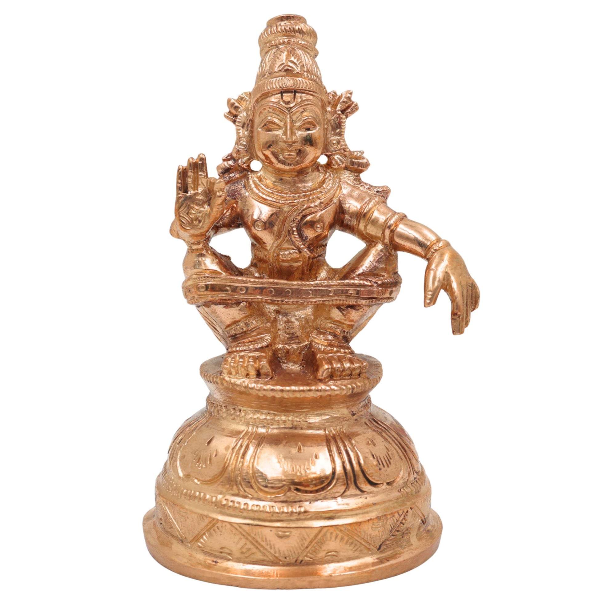 Bronze Swami Ayyappan Idol in Panchaloha – Manikanta | Dharma Shastha | Sabarimala Ayyappa Murti for Home Temple & Pooja, Gold, 4.5 Inch, 1 Piece