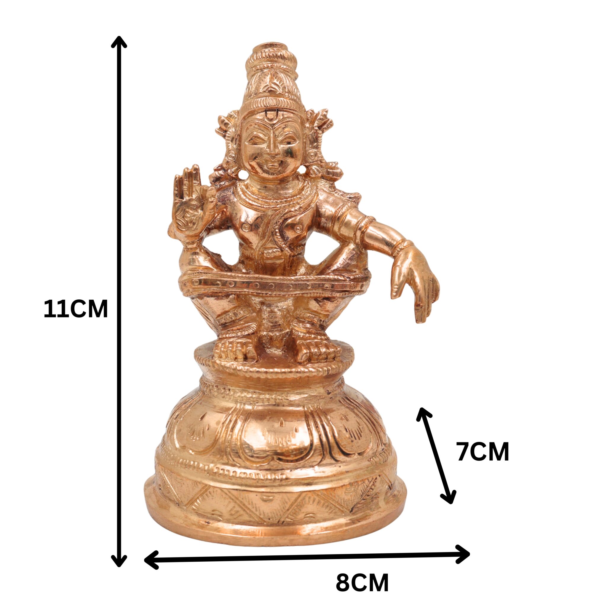 Bronze Swami Ayyappan Idol in Panchaloha – Manikanta | Dharma Shastha | Sabarimala Ayyappa Murti for Home Temple & Pooja, Gold, 4.5 Inch, 1 Piece