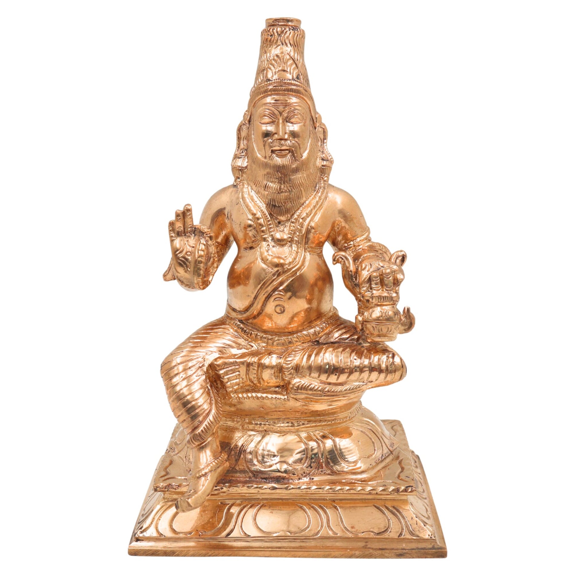 Handcrafted Bronze Agastya Idol | Panchaloha Agathiyar Murti | Sage Agasthya Maharishi Statue for Puja, Temple & Home Decor, Gold, 7 Inch, 1 Piece