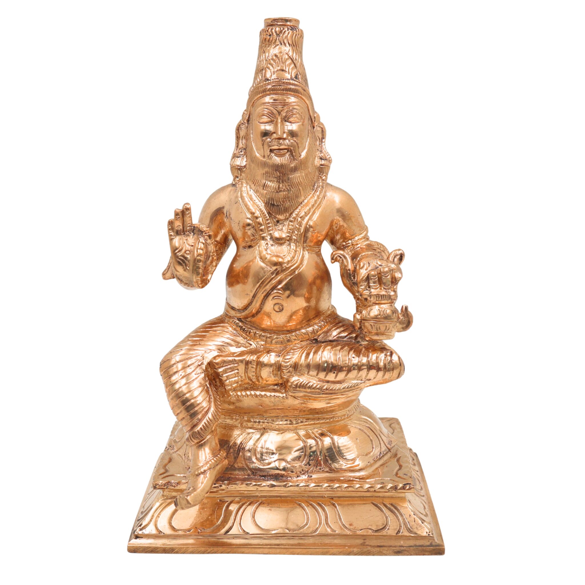 Handcrafted Bronze Agastya Idol | Panchaloha Agathiyar Murti | Sage Agasthya Maharishi Statue for Puja, Temple & Home Decor, Gold, 7 Inch, 1 Piece