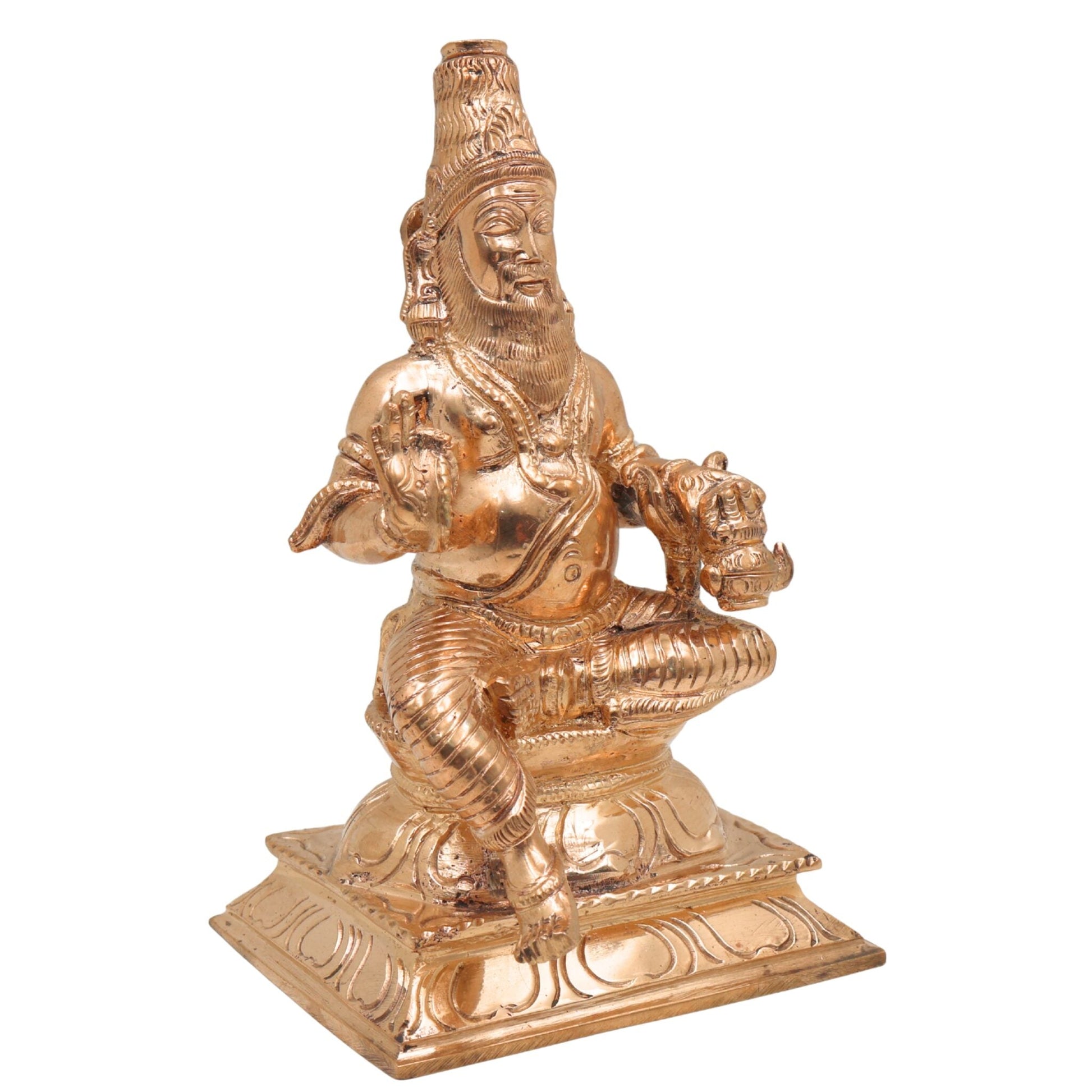 Handcrafted Bronze Agastya Idol | Panchaloha Agathiyar Murti | Sage Agasthya Maharishi Statue for Puja, Temple & Home Decor, Gold, 7 Inch, 1 Piece