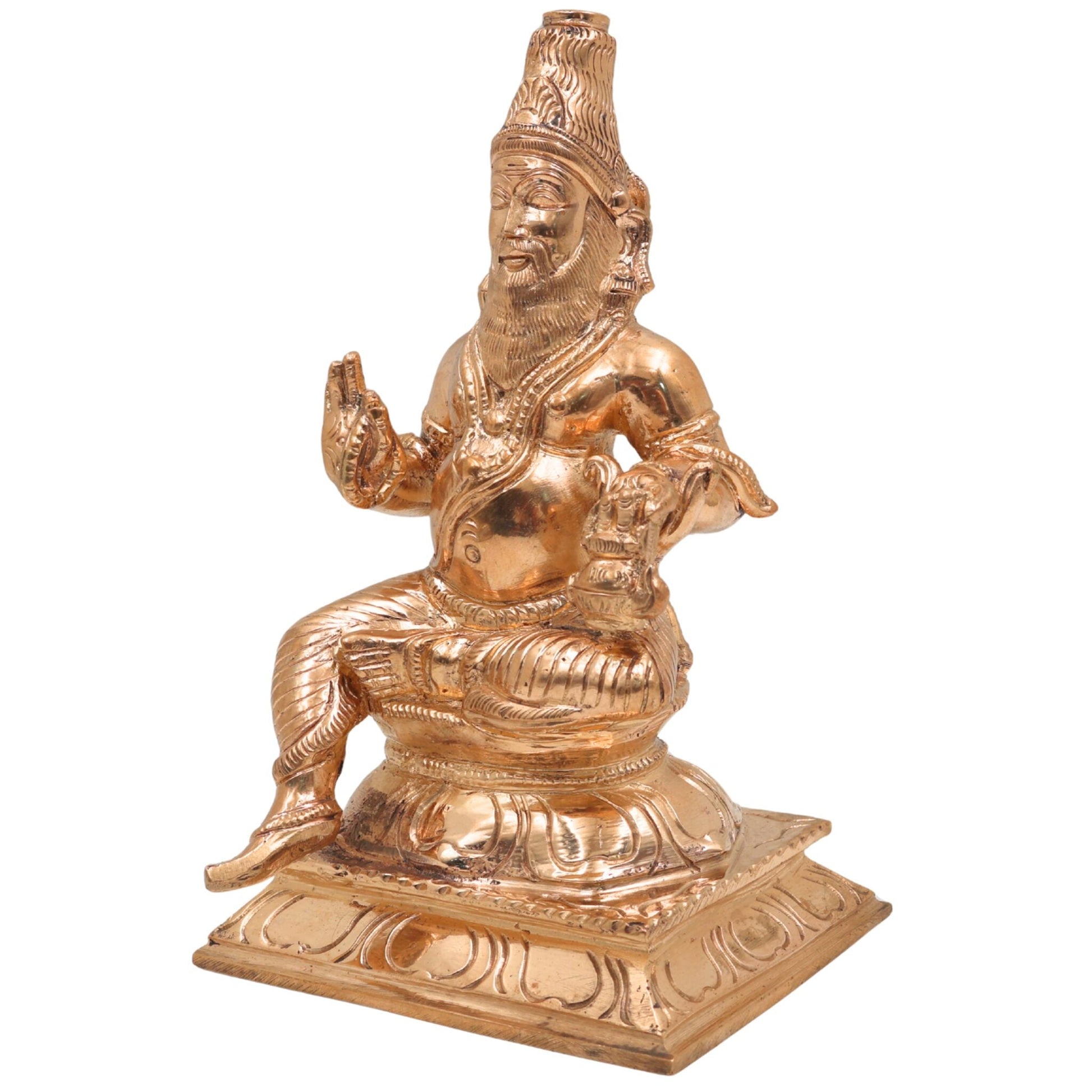 Handcrafted Bronze Agastya Idol | Panchaloha Agathiyar Murti | Sage Agasthya Maharishi Statue for Puja, Temple & Home Decor, Gold, 7 Inch, 1 Piece
