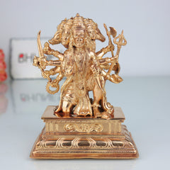 Handcrafted Bronze Panchamukhi Hanuman Idol – Panchamukha Anjaneya | Panchaloha Bajrangbali Murti for Pooja & Temple Decor, Gold, 5.5 Inch, 1 Piece