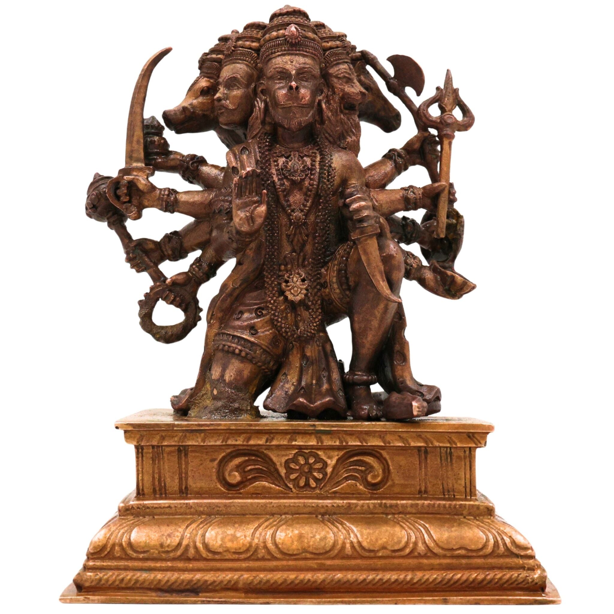 Bronze Panchamukhi Hanuman Idol, Handcrafted Five-Faced Bajrangbali Murti for Pooja, Home Decor, Brown, 5.5 Inch, 1 Piece