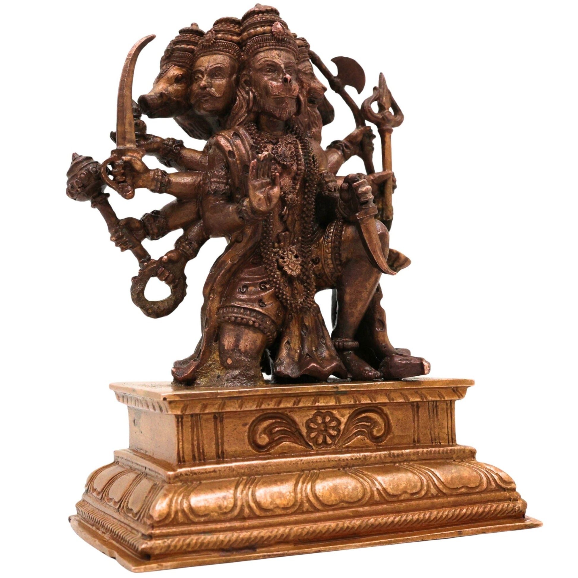 Bronze Panchamukhi Hanuman Idol, Handcrafted Five-Faced Bajrangbali Murti for Pooja, Home Decor, Brown, 5.5 Inch, 1 Piece