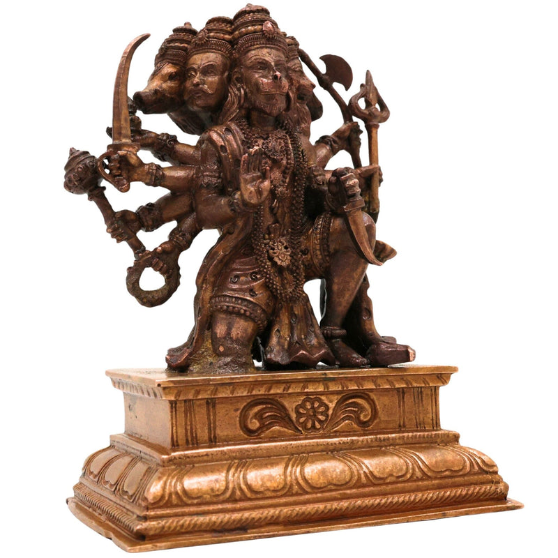 Bronze Panchamukhi Hanuman Idol, Handcrafted Five-Faced Bajrangbali Murti for Pooja, Home Decor, Brown, 5.5 Inch, 1 Piece