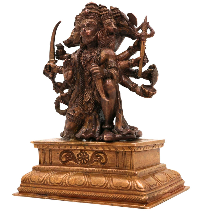 Bronze Panchamukhi Hanuman Idol, Handcrafted Five-Faced Bajrangbali Murti for Pooja, Home Decor, Brown, 5.5 Inch, 1 Piece