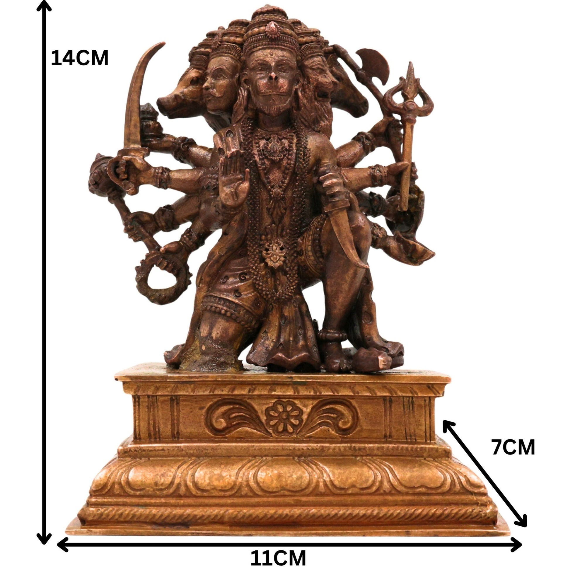 Bronze Panchamukhi Hanuman Idol, Handcrafted Five-Faced Bajrangbali Murti for Pooja, Home Decor, Brown, 5.5 Inch, 1 Piece