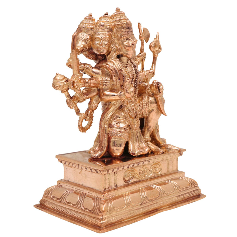 Handcrafted Bronze Panchamukhi Hanuman Idol – Panchamukha Anjaneya | Panchaloha Bajrangbali Murti for Pooja & Temple Decor, Gold, 5.5 Inch, 1 Piece