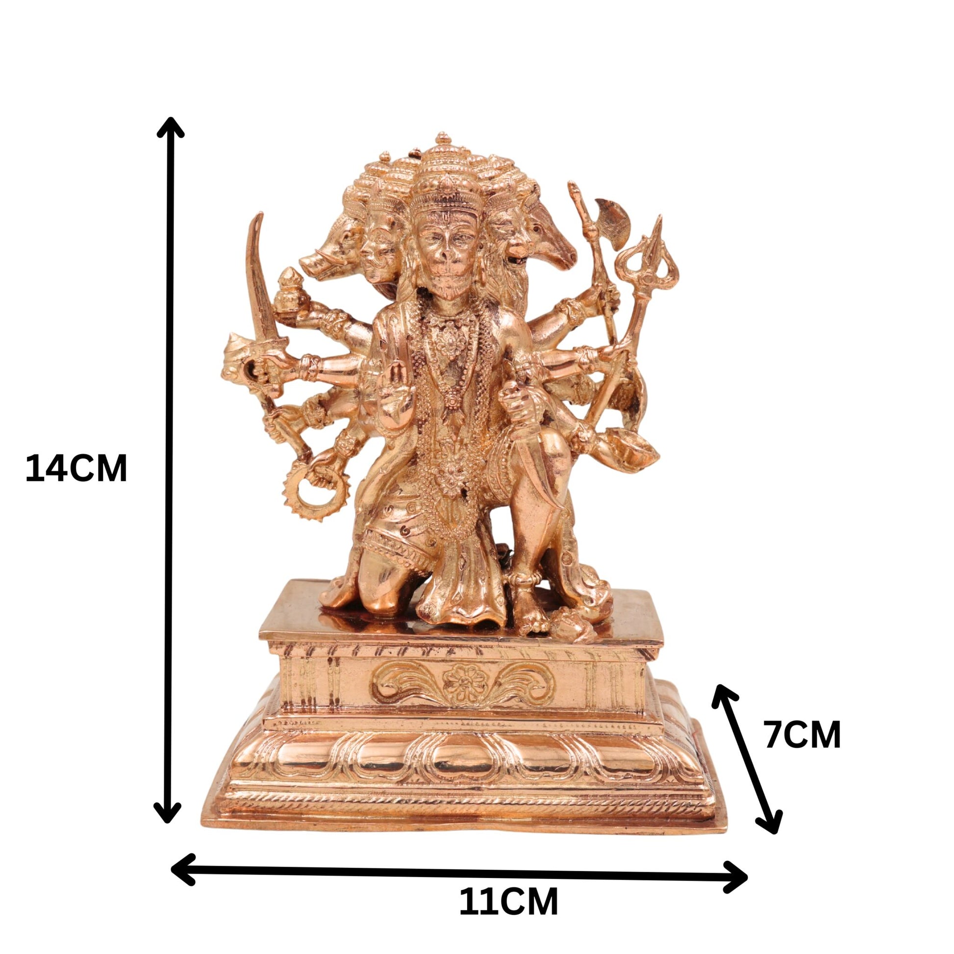 Handcrafted Bronze Panchamukhi Hanuman Idol – Panchamukha Anjaneya | Panchaloha Bajrangbali Murti for Pooja & Temple Decor, Gold, 5.5 Inch, 1 Piece
