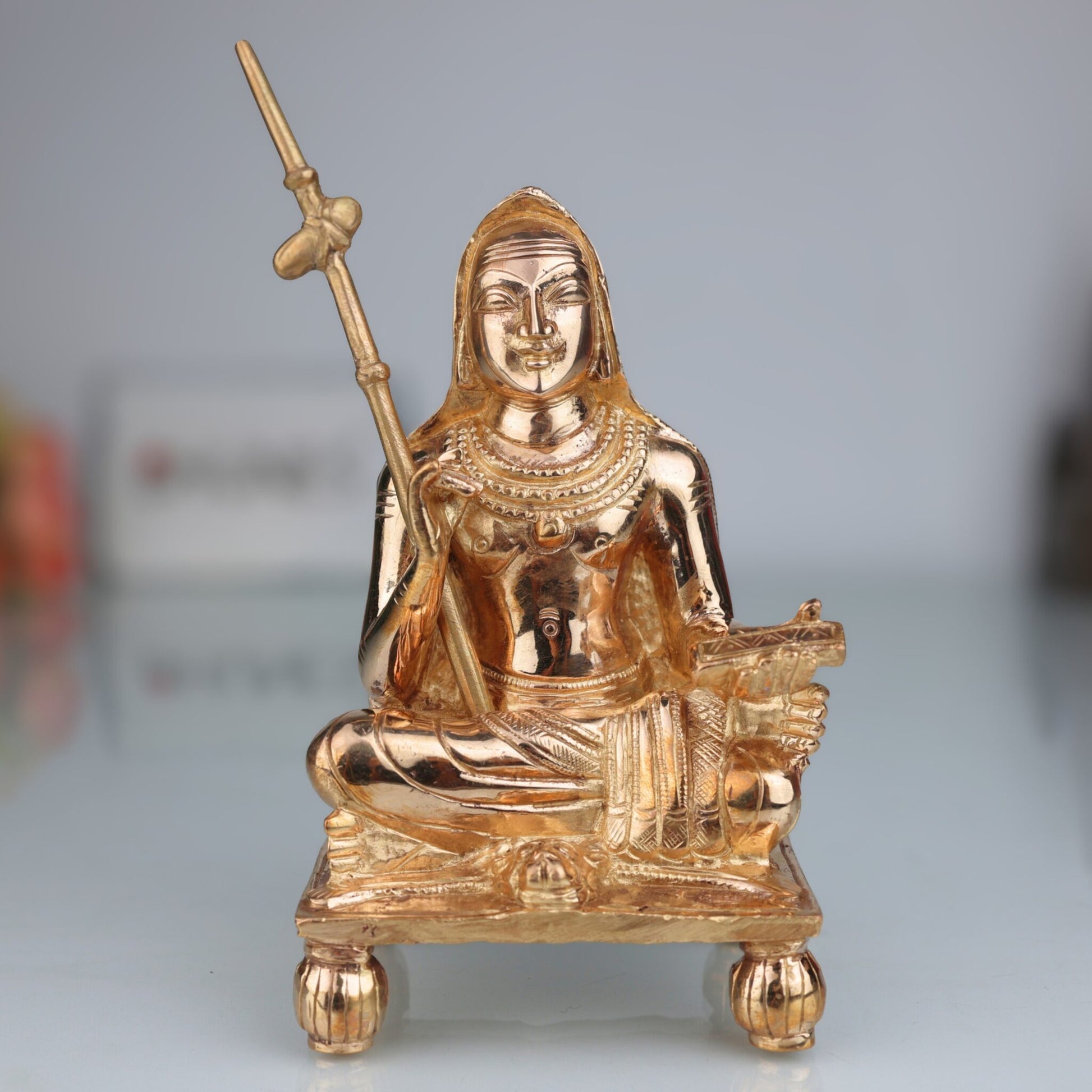 Handcrafted Bronze Adi Shankaracharya Idol | Panchaloha Jagadguru Shankara Murti | Advaita Vedanta Guru Statue in Chola Style for Pooja & Temple", Gold, 6.5 Inch, 1 Piece