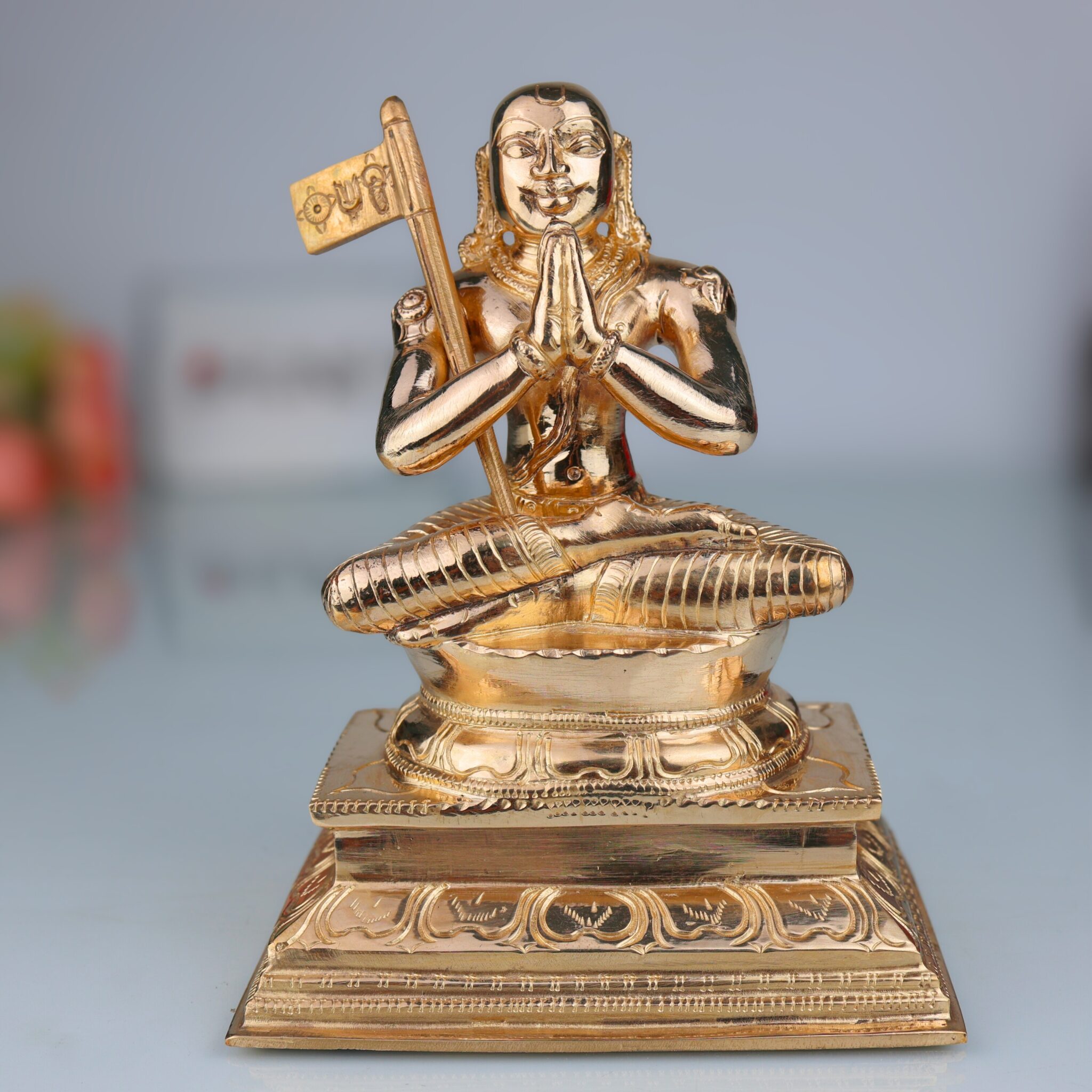 Bronze Handcrafted Ramanuja Idol Sri Ramanujacharya | Vishishtadvaita Acharya | Panchaloha Yatiraja Murti for Puja & Temple Décor, Gold, 7 Inch, 1 Piece