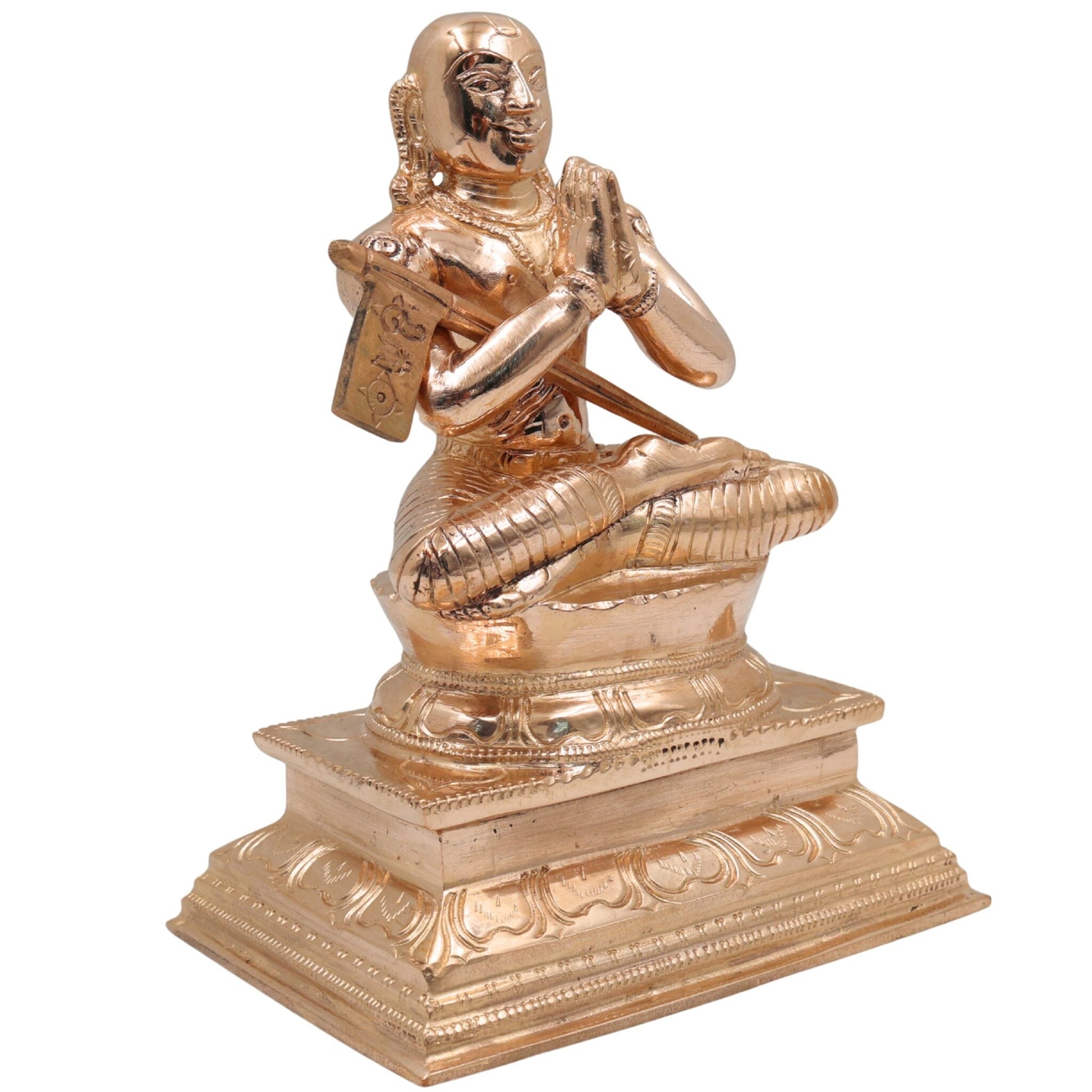 Bronze Handcrafted Ramanuja Idol Sri Ramanujacharya | Vishishtadvaita Acharya | Panchaloha Yatiraja Murti for Puja & Temple Décor, Gold, 7 Inch, 1 Piece