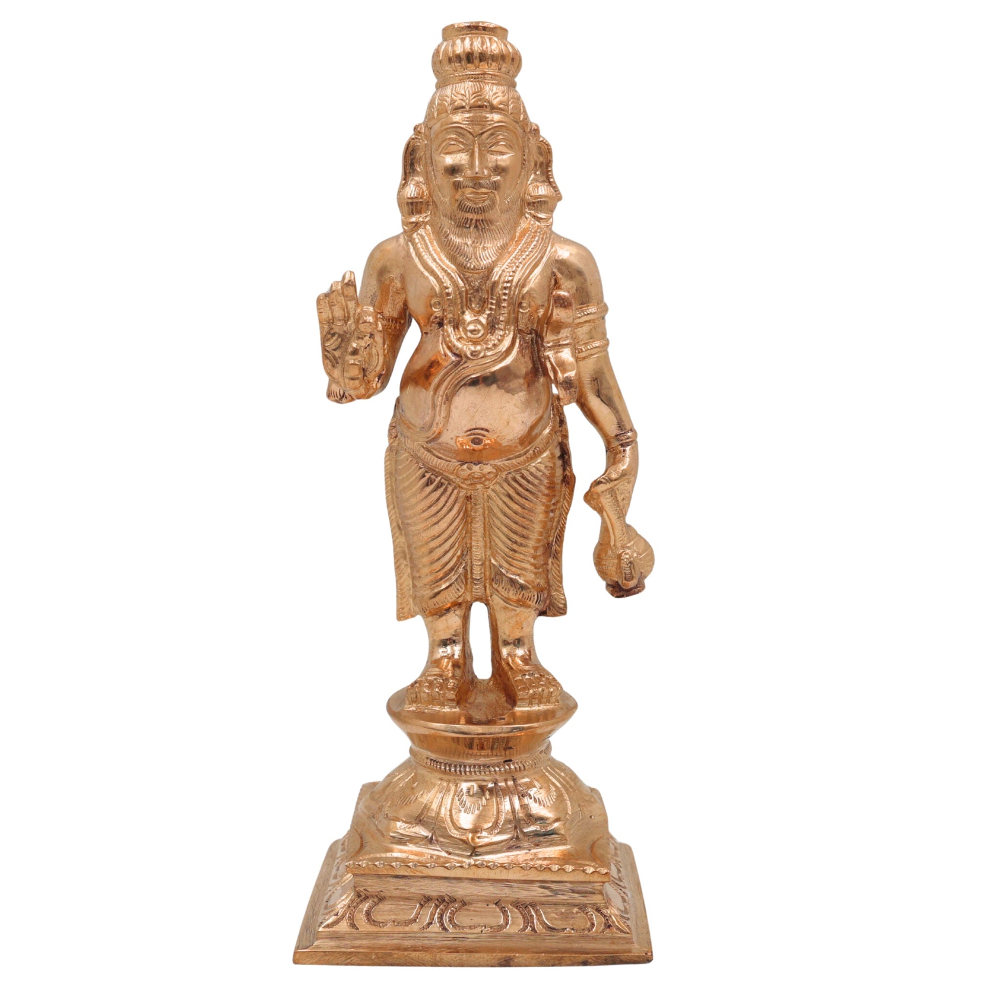 Bronze Agastya Idol – Handcrafted Panchaloha Sage Agasthya Muni Statue | Tamil Siddhar Agathiyar Sculpture in Chola Art Style, Gold, 8 Inch, 1 Piece