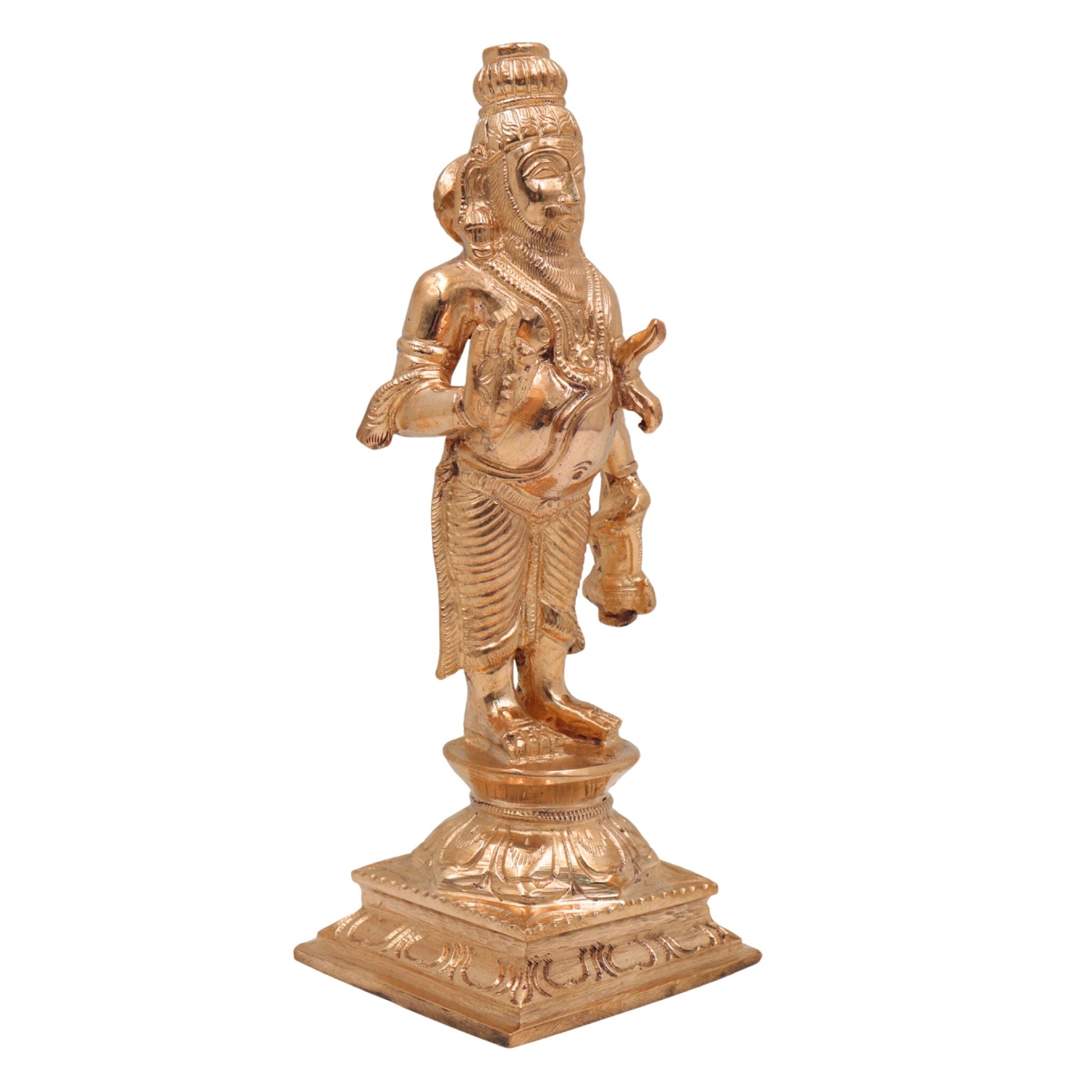 Bronze Agastya Idol – Handcrafted Panchaloha Sage Agasthya Muni Statue | Tamil Siddhar Agathiyar Sculpture in Chola Art Style, Gold, 8 Inch, 1 Piece