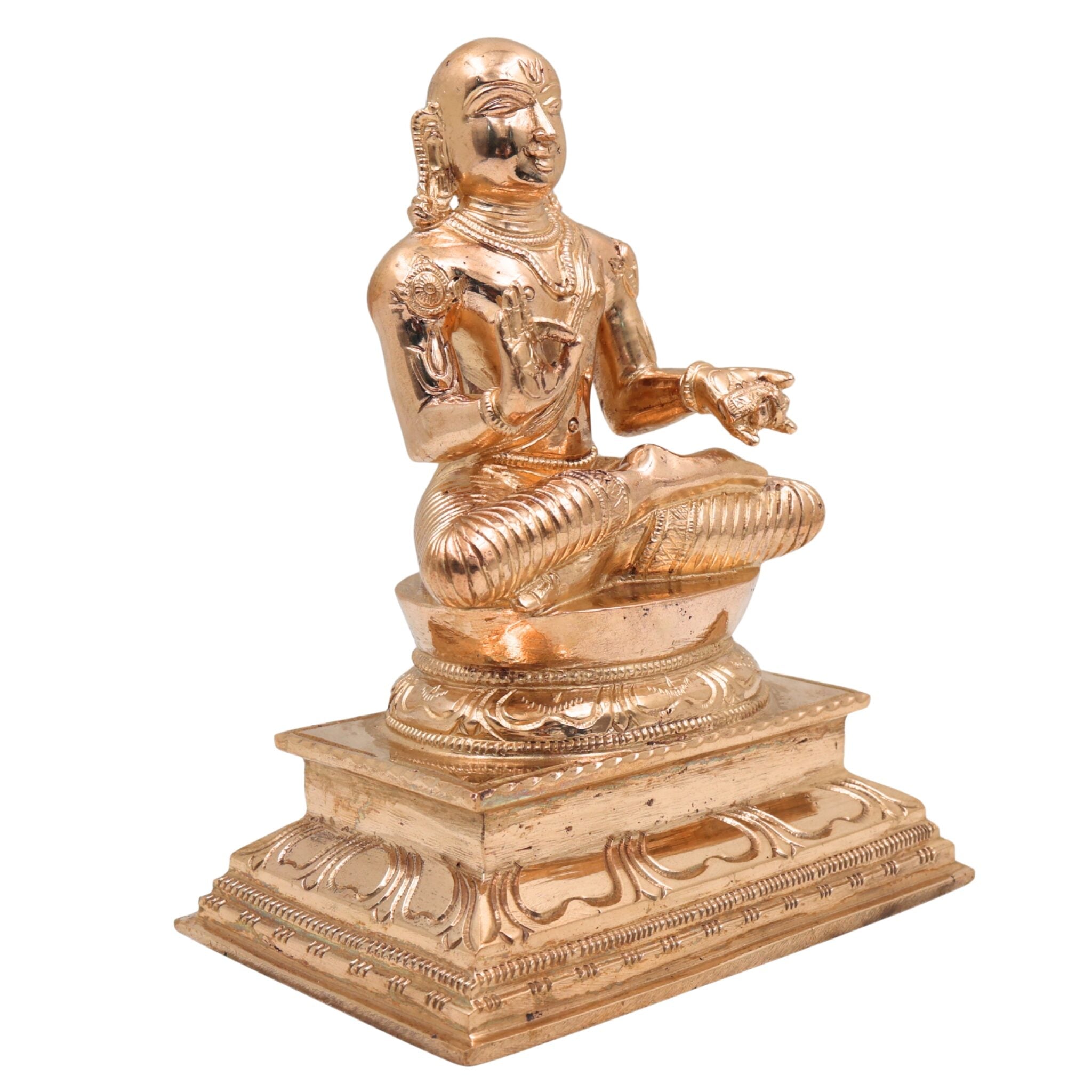 Bronze Handcrafted Madhvacharya Idol | Purnaprajna Anandatirtha Dvaita Acharya Statue in Panchaloha – Chola Art South Indian Sculpture, Gold, 7 Inch, 1 Piece
