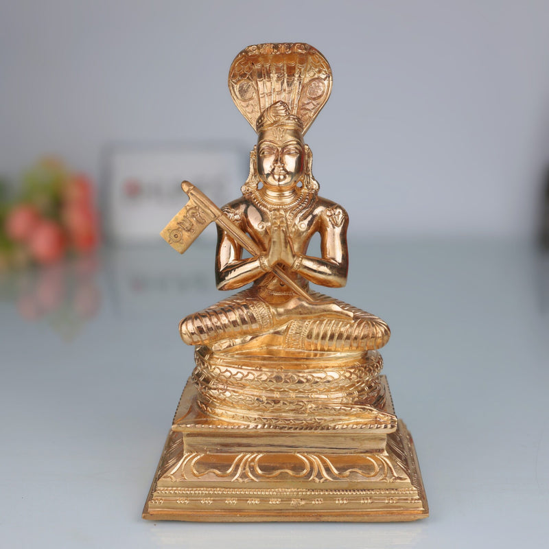 Handcrafted Bronze Manavala Mamunigal Idol | Panchaloha Varavaramuni Acharya Statue | South Indian Vaishnava Guru Swamy Vigraham, Gold, 8.5 Inch, 1 Piece