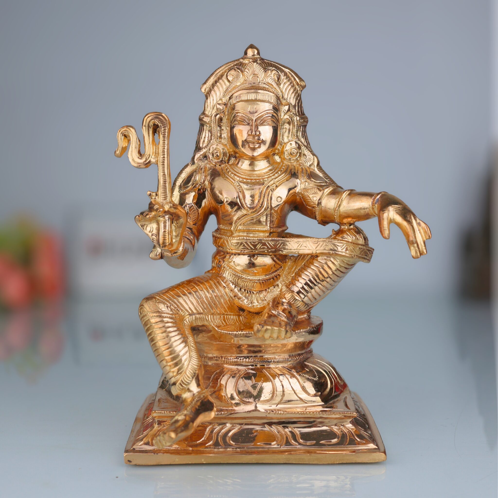 Bronze Aiyanar Swamy Idol | Panchaloha Dharma Shasta Silai | Handcrafted South Indian Kaval Deivam Sculpture, Gold, 9.5 Inch, 1 Piece